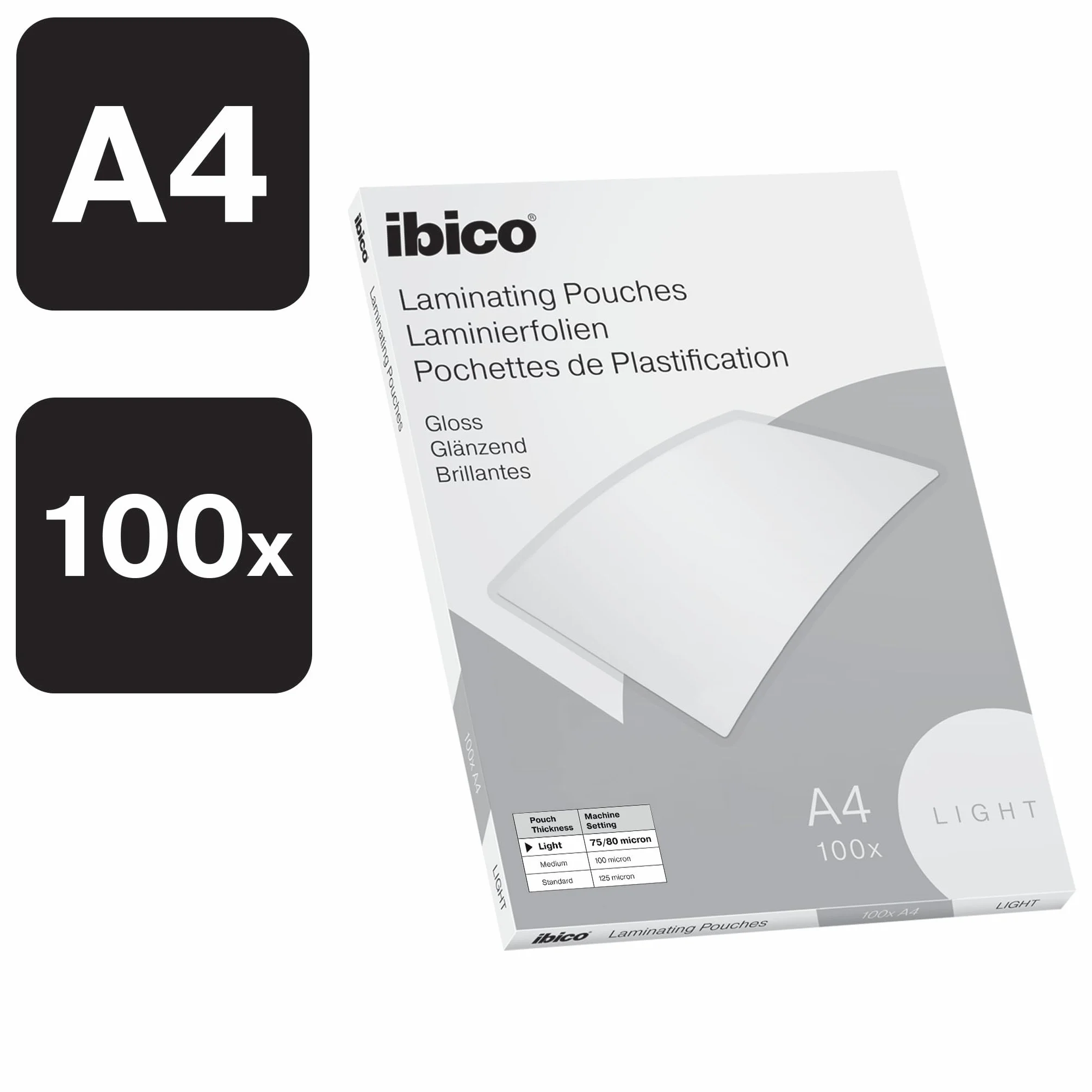 Ibico Basics Pochettes de Plastification A4, 100 pièces, Brillant, Transparent