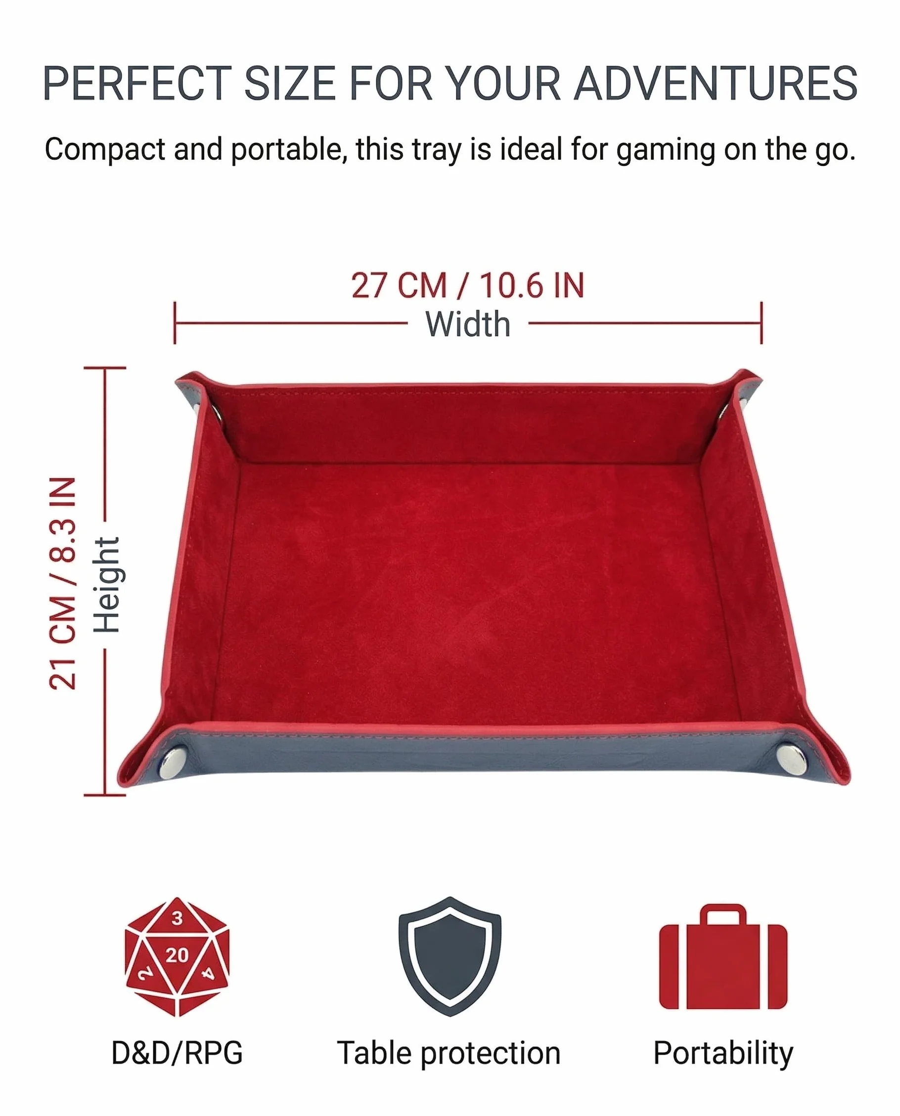 Plateau de dés Pliant rectangulaire en Cuir PU pour Jeu de Dés D&D RPG (Rouge)