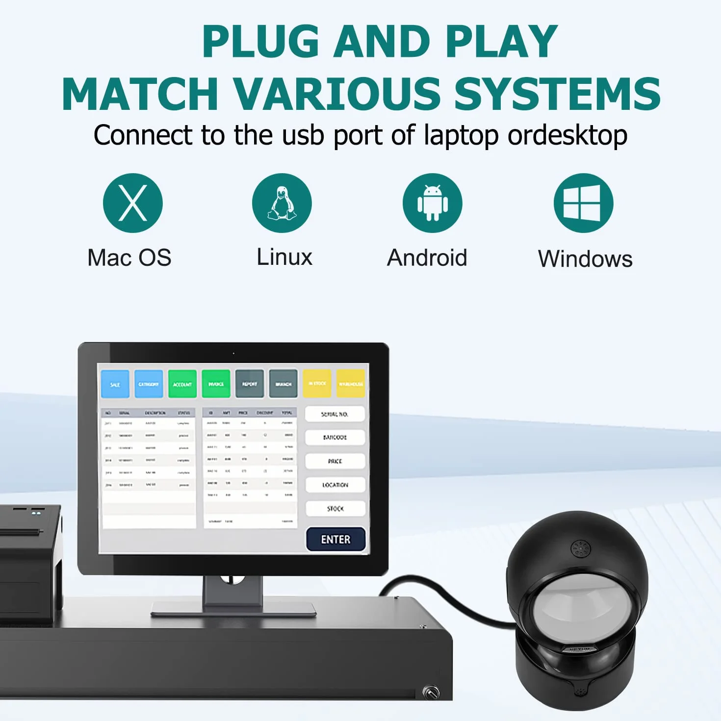 NetumScan Lecteur Code Barres USB QR 1D 2D Mains Libres Plateforme de Scan pour Écran