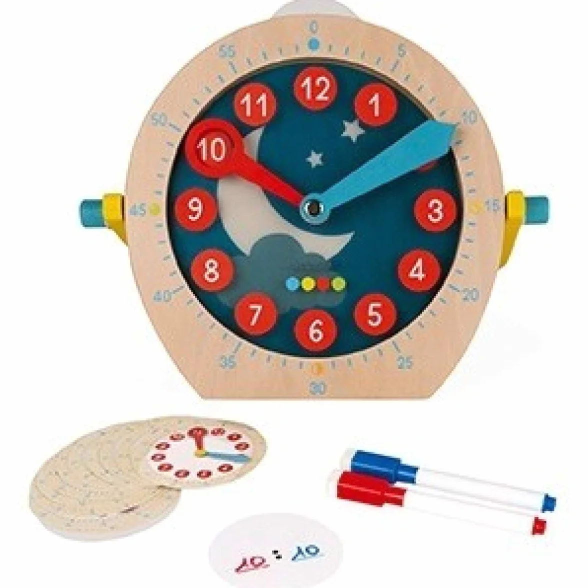 Janod Essentiel Apprendre l'Heure Jeu Éducatif Bois Apprentissage Chiffres Mathématiques 22 Accessoires 5 Ans