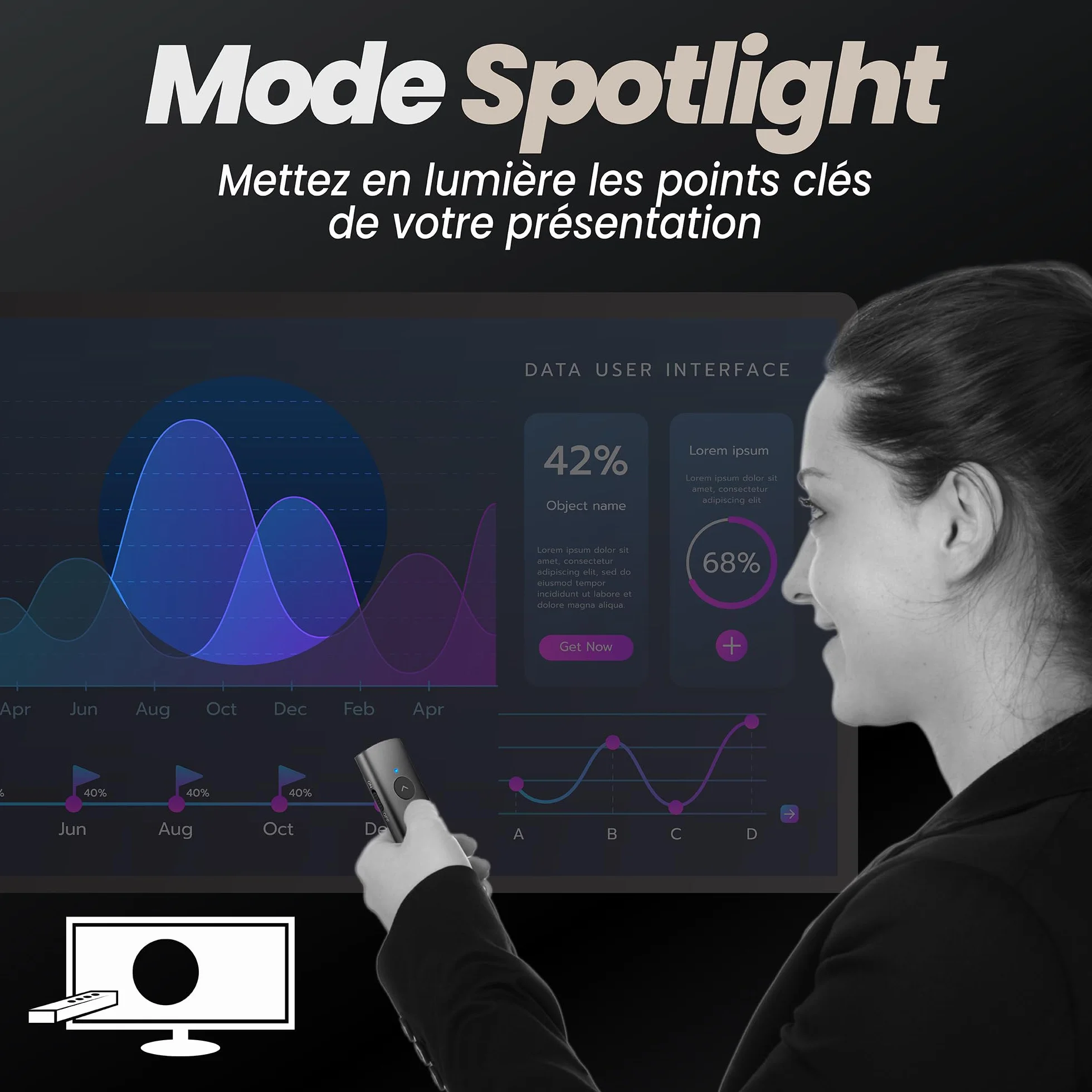 T'nB Télécommande de présentation Spotlight Rechargeable Aluminium Gris