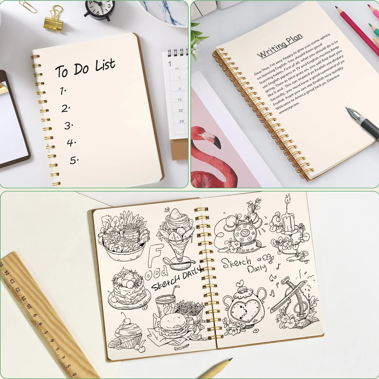 Carnet Cpirale Page Blanche A5, 4 Pièces Basics Carnet de Notes, Vierge, Bloc-Notes Couverture Kraft 100 Pages