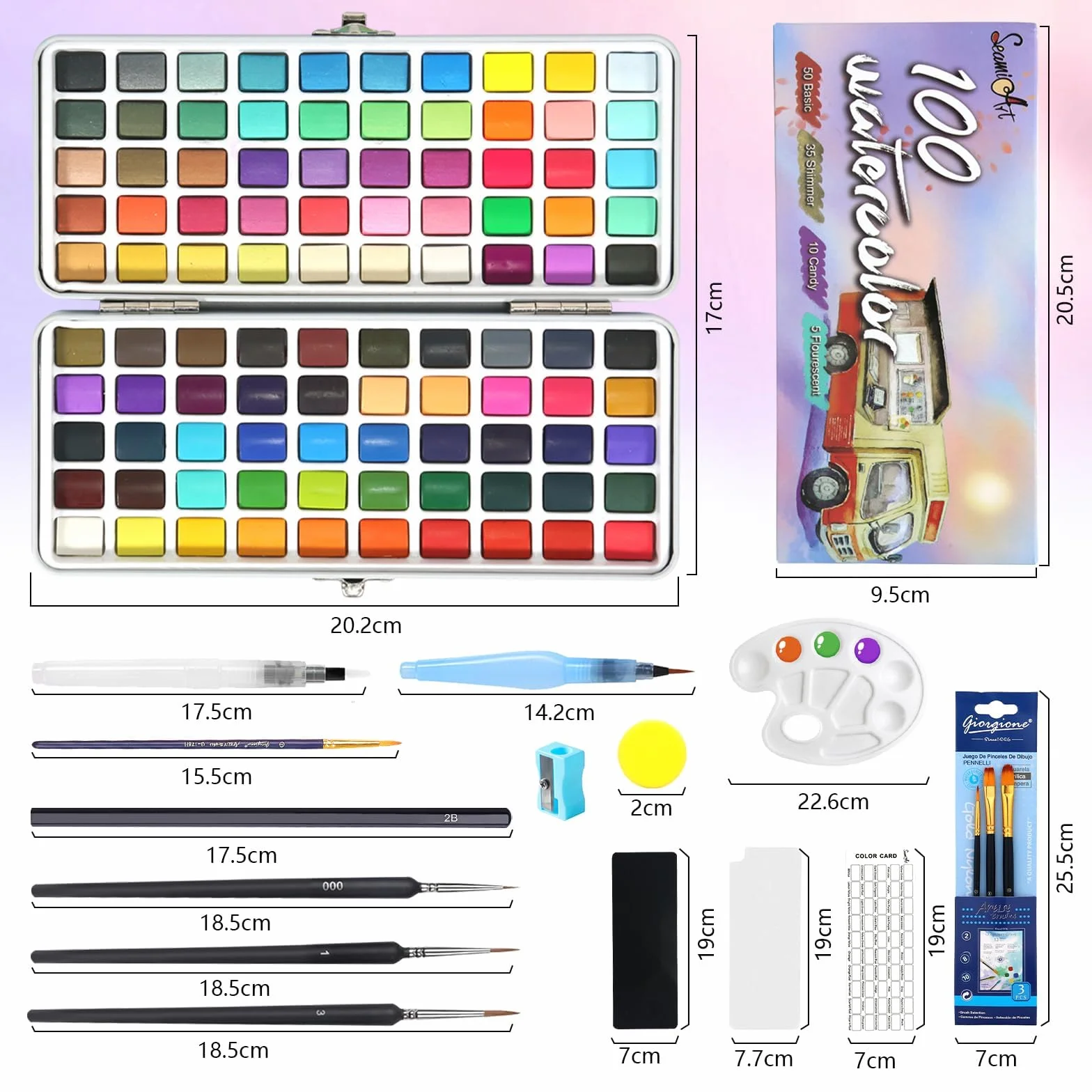 UCAMP Ensemble de Peinture Aquarelle 100 Couleurs Portable avec Pinceau et Papier