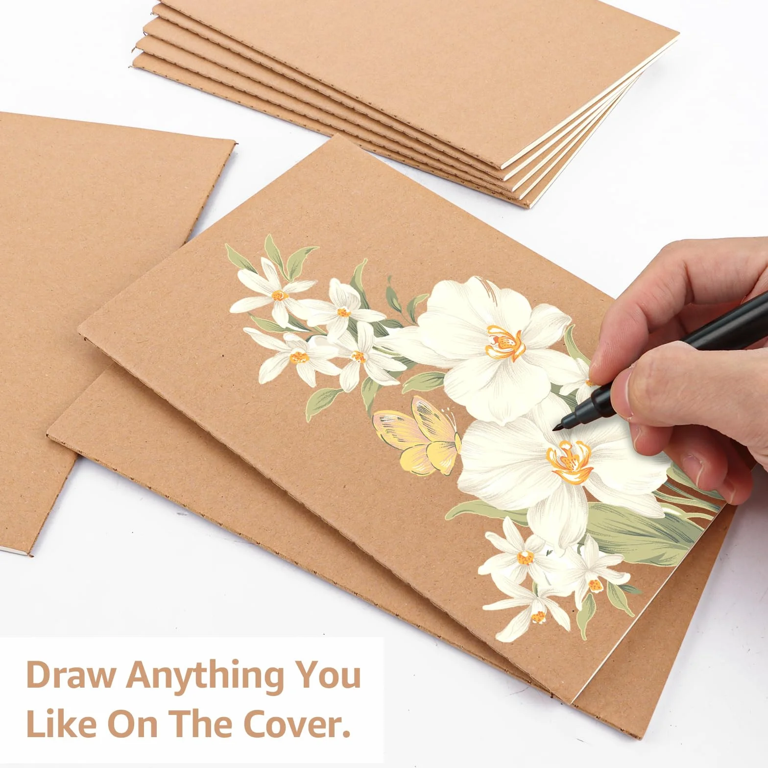 APACALI Carnet de Notes A5 30 Pcs 60 Pages Blanc avec Couverture Papier Kraft