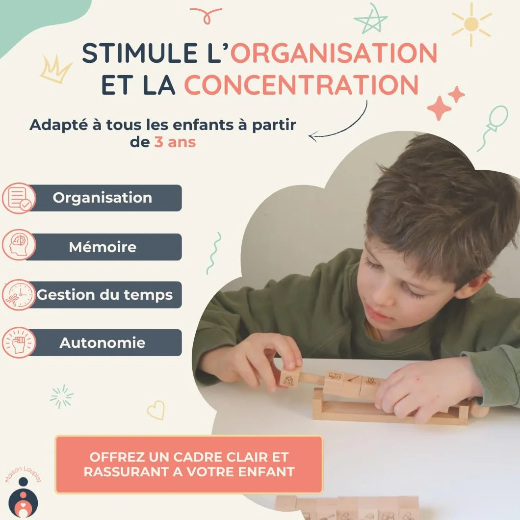 Cubes Routine Enfant Matin & Soir, Tableau Visuel 22 Cubes Pivotants en Bois, Autonomie TDAH/TSA