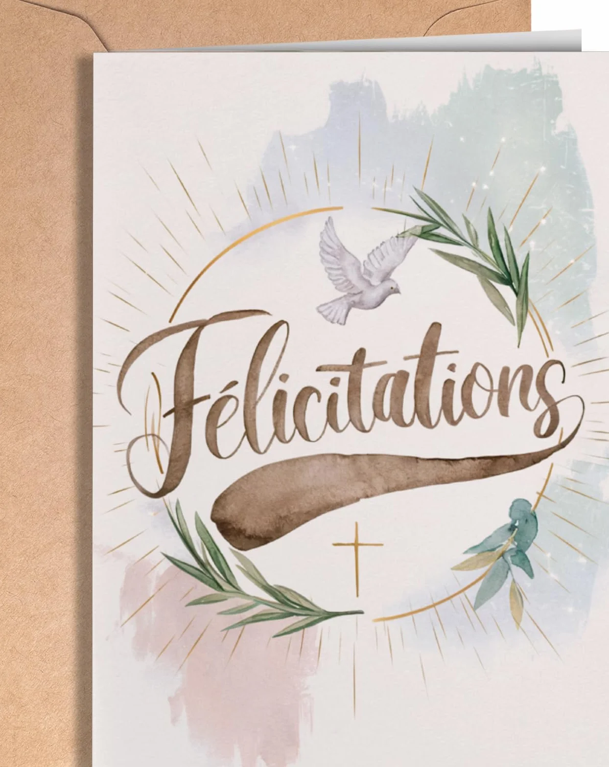 Carte de Baptême Fille ou Garçon - Cartes de Vœux Religieuse avec Enveloppe - Cadeau de Cérémonie