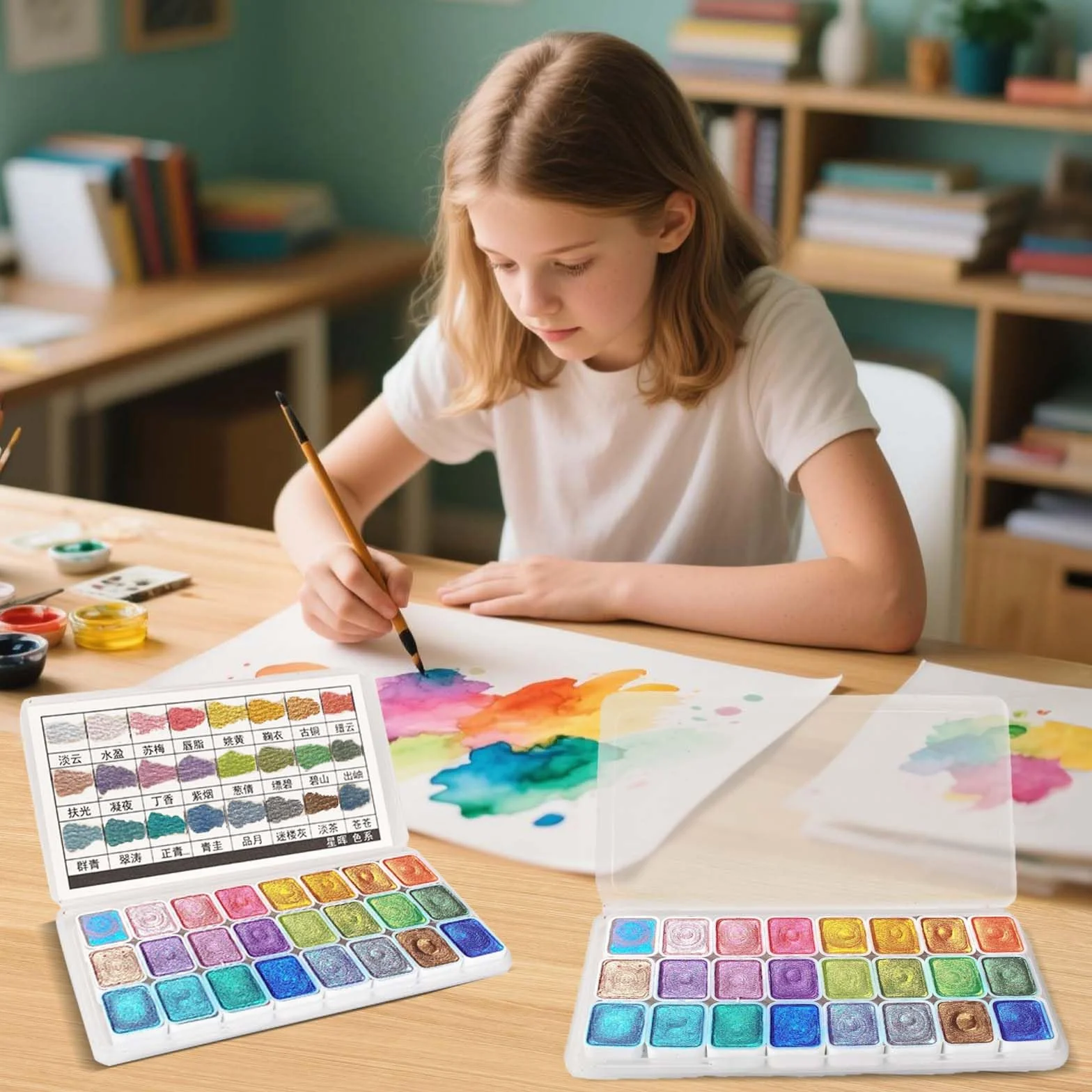 Peinture Aquarelle Nacrée 24 Couleurs, Ensemble Métallisé Paillettes Minérales pour Nail Art
