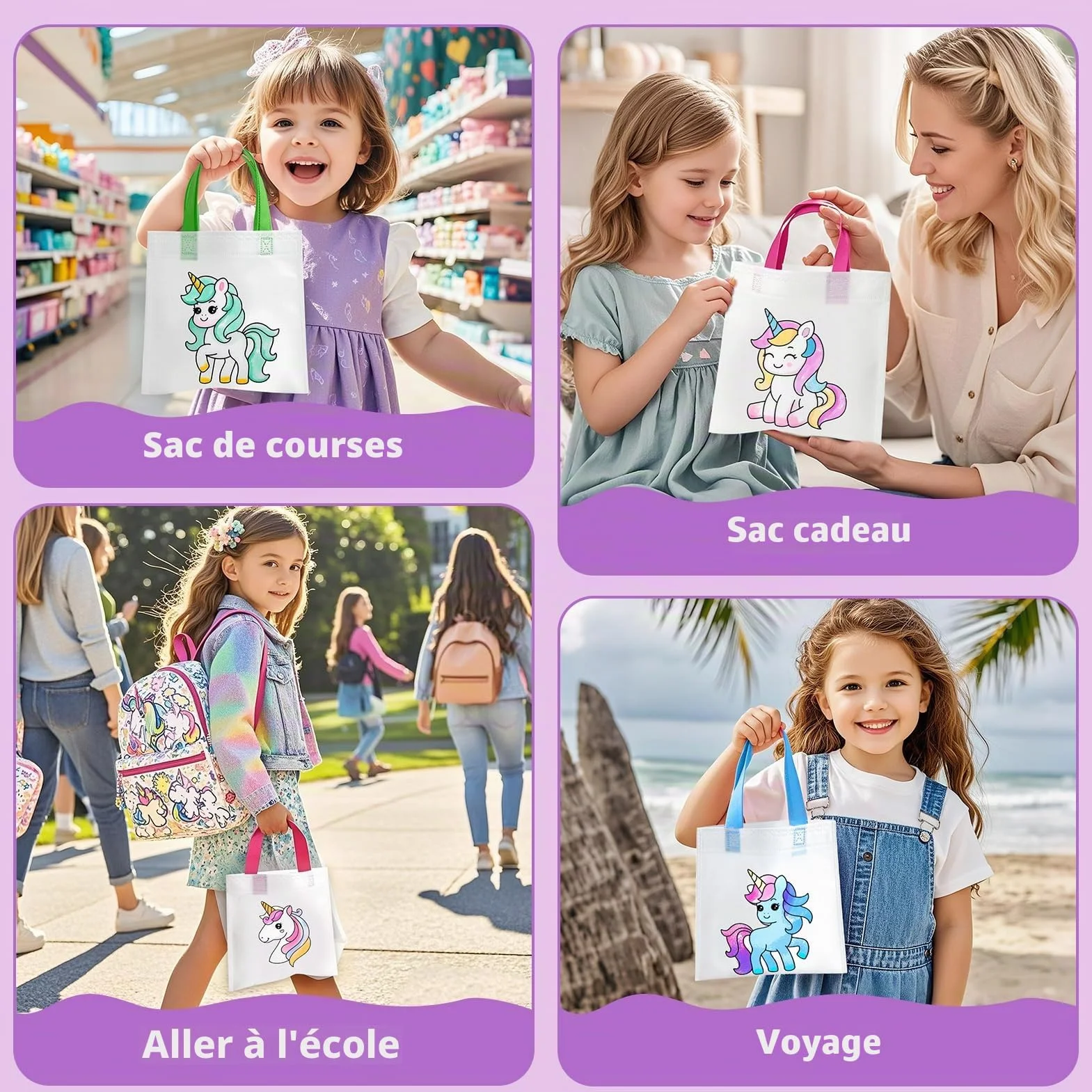 Toyssa 12pcs Sacs Licorne Dino Animaux à Peindre pour Enfants avec Crayons Empilables Set Créatif DIY Cadeaux d'Anniversaire