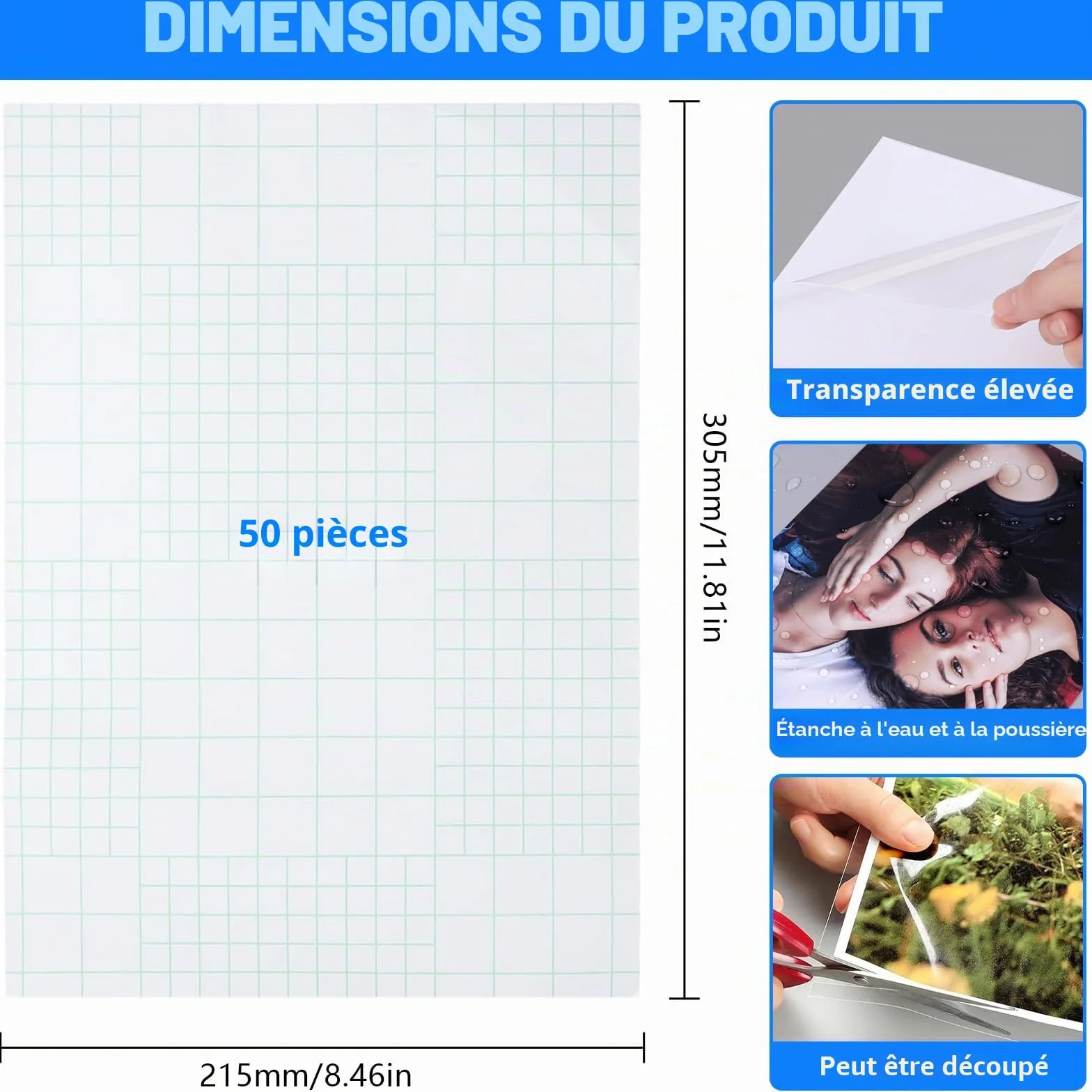 50 Pièces Films de Plastification Autocollants A4 305x215mm pour Images Echographiques, Spécimens Plantes