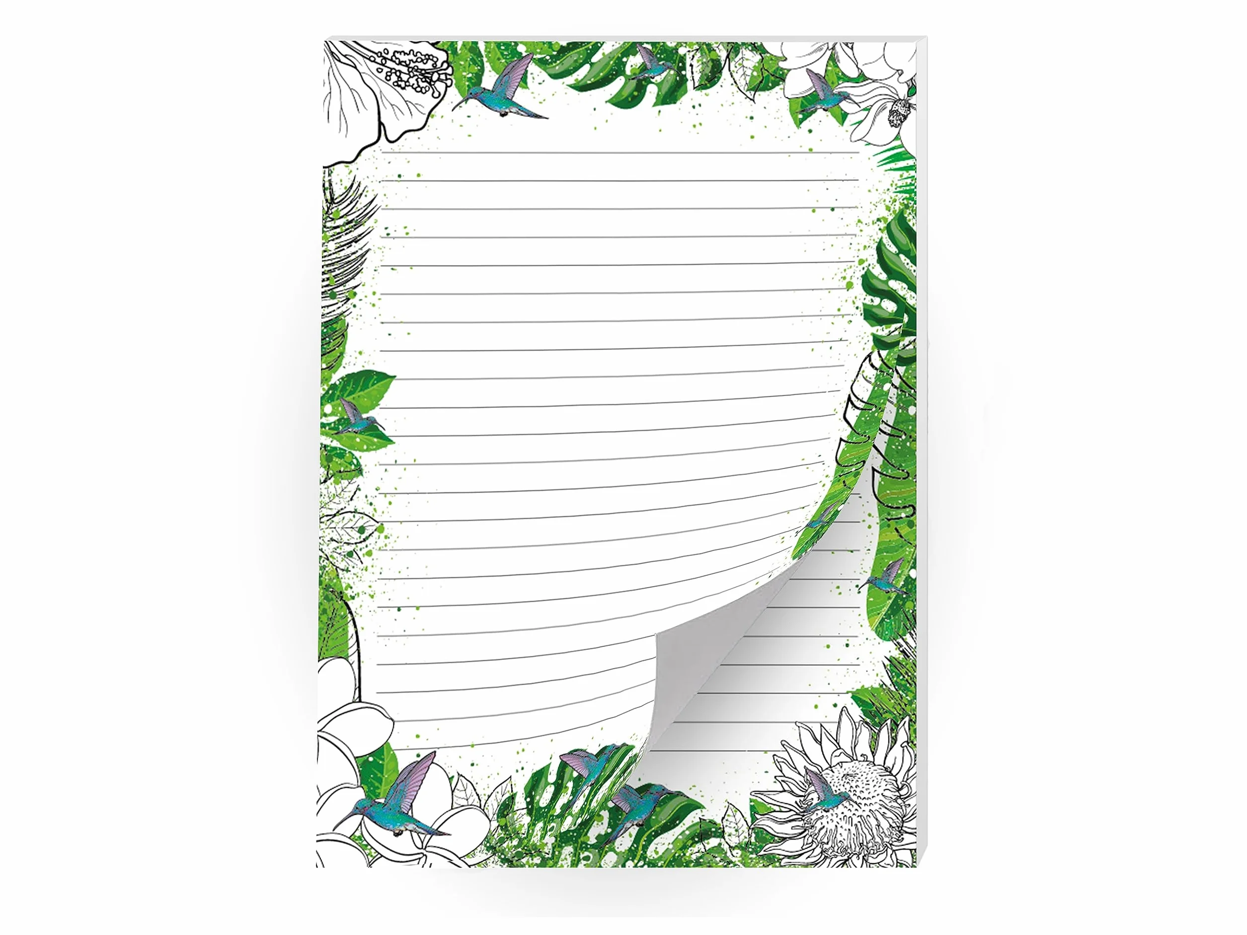 Bloc de papier à lettre ligné à colorier pour filles enfants école fleurs tropicales A4 25 feuilles
