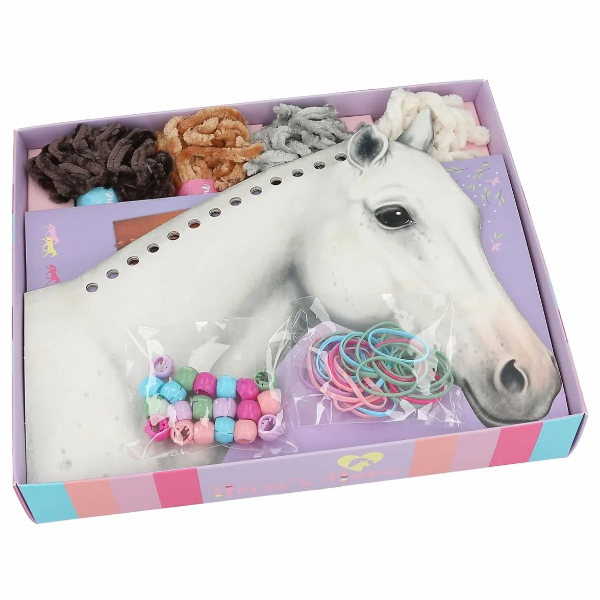 Depesche Miss Melody Kit de Bricolage pour tresser la crinière des Chevaux, 8 cartons, 4 fils de laine, élastiques et clips colorés