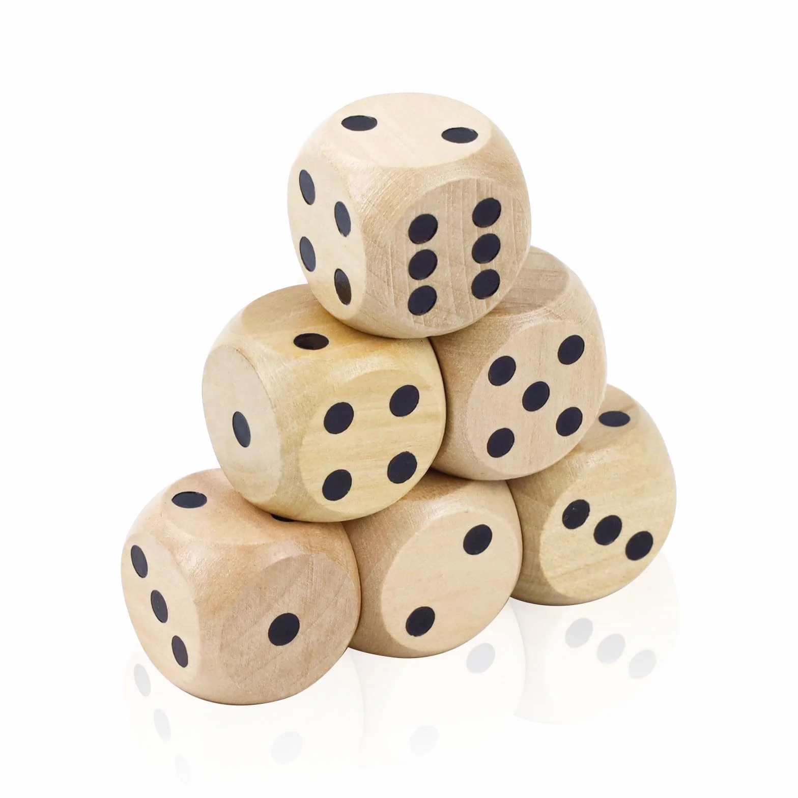 Grand Jeu de Dés en Bois 6 Pièces 25 mm D6 Cubes Naturel pour Jeux de Table