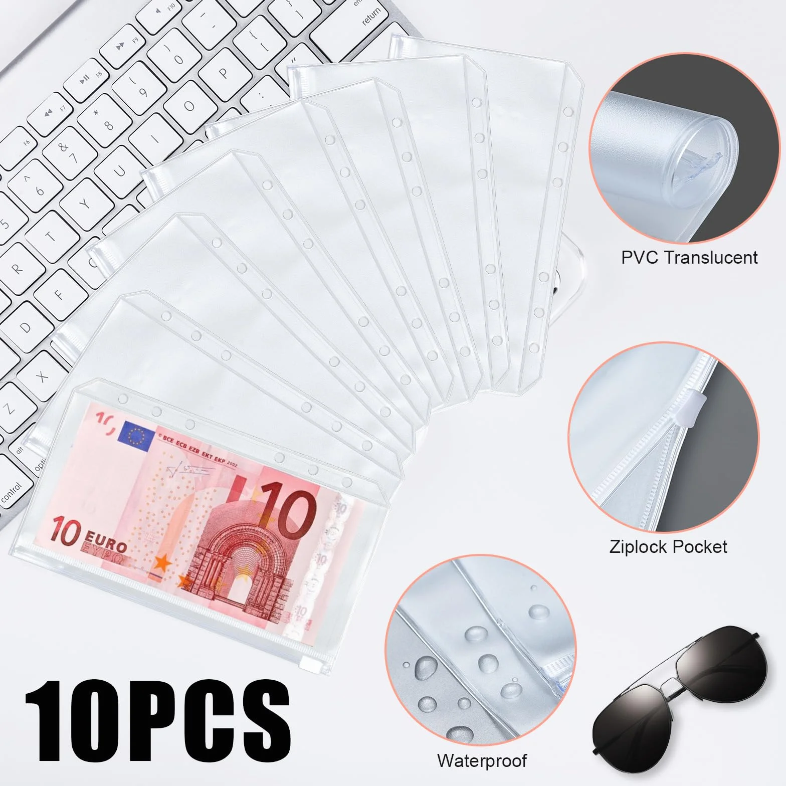 Classeur A6 en PU Cuir Budget Planner avec 10 PVC Enveloppe Budget, 12 Feuilles Budget, 3 Autocollants