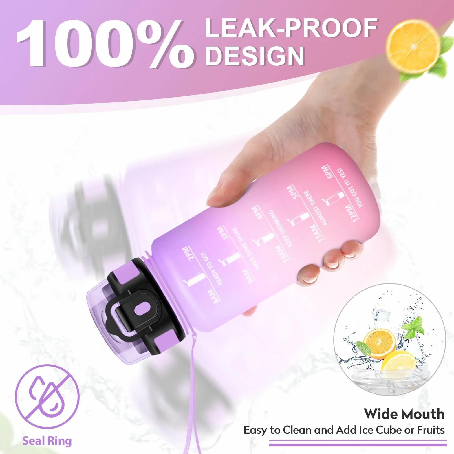 KollyKolla Gourde Enfant 500ml avec Paille sans BPA, Gourde Sport avec Marqueur de Temps, Bouteille d'eau Étanche Réutilisable