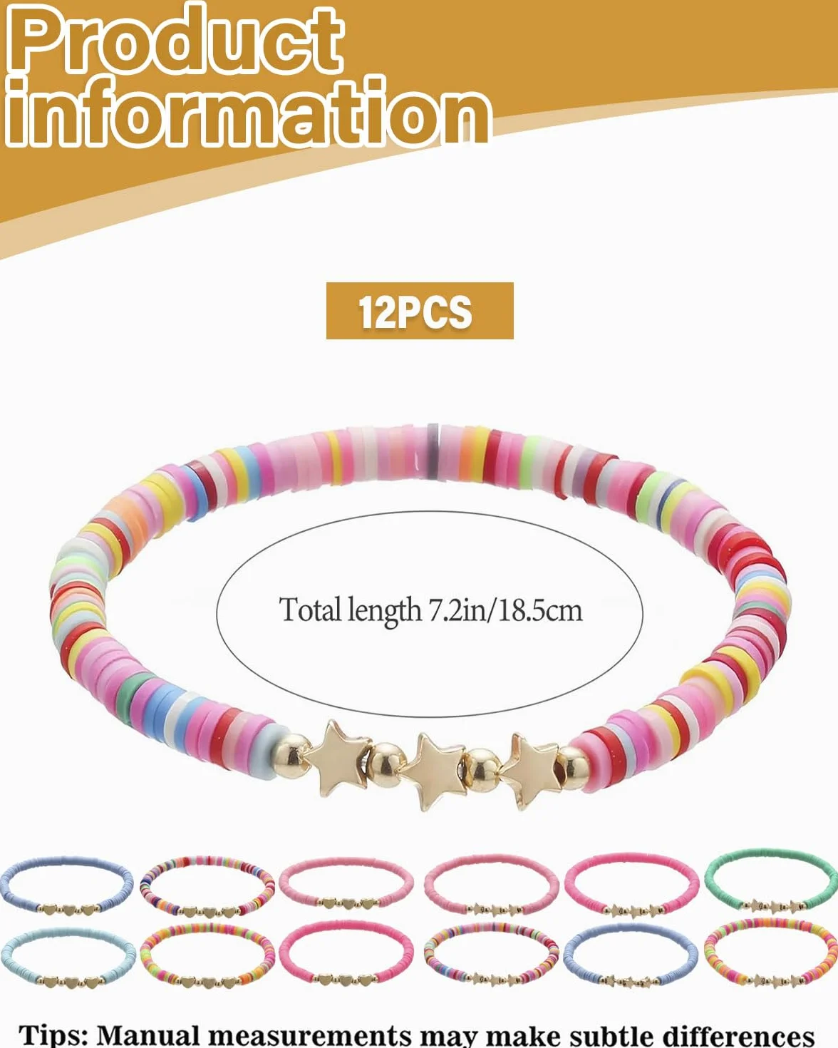 Bracelets d'amitié en forme de cœur pour enfants, bracelet fille, perles plates en argile colorées