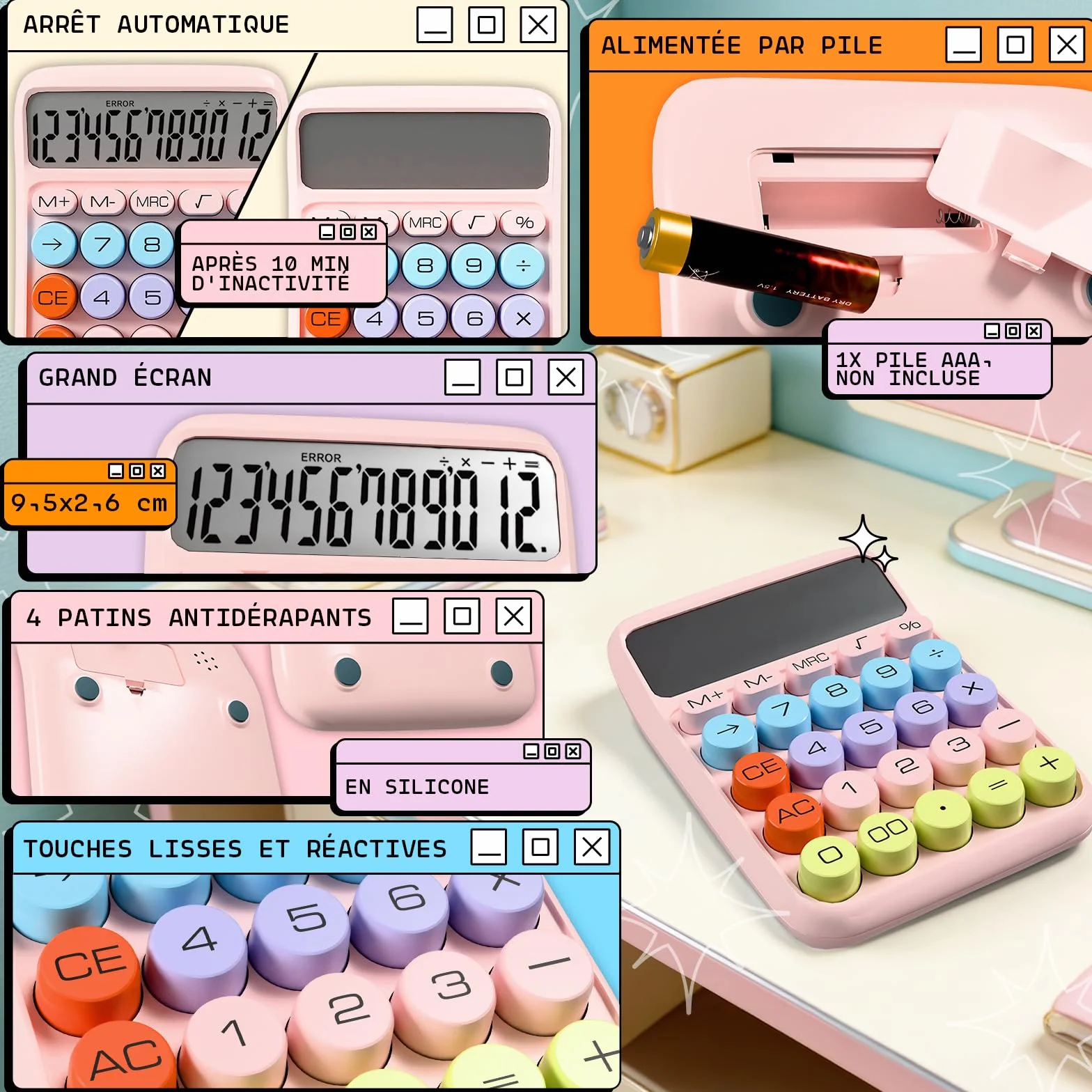 Calculatrice Rose Zeno – Calculatrice de Bureau Grandes Touches 12 Chiffres