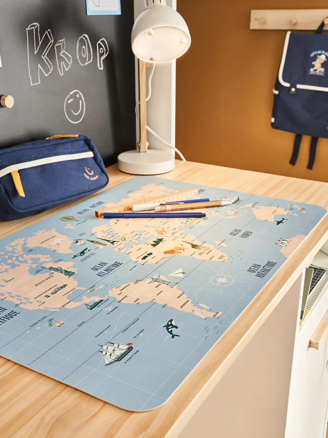 VERTBAUDET Sous Main Mappemonde bleu imprimé