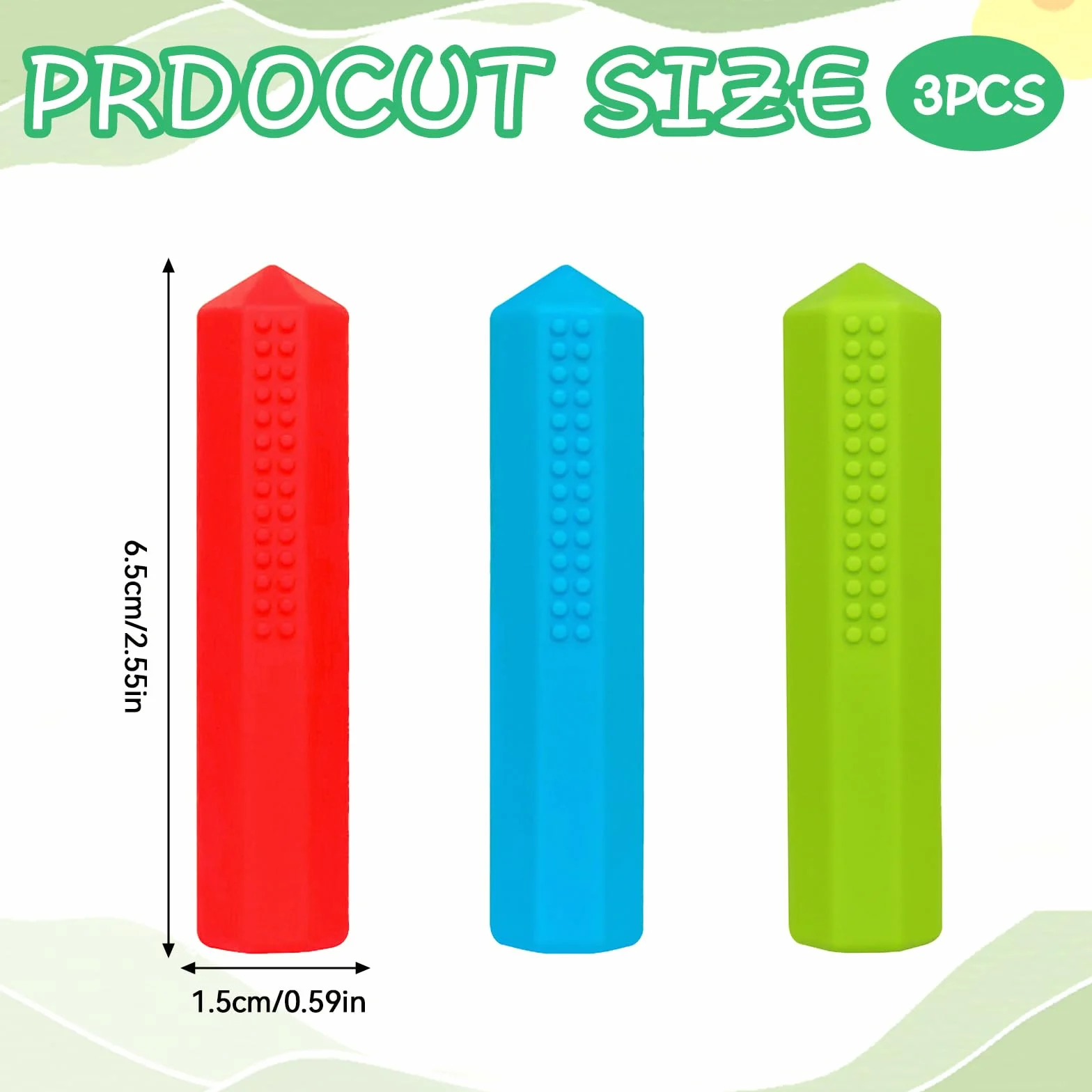 Embout de Crayon à Machouiller Sensoriel en Silicone pour Enfants Autisme TDAH - Lot de 3 Pièces