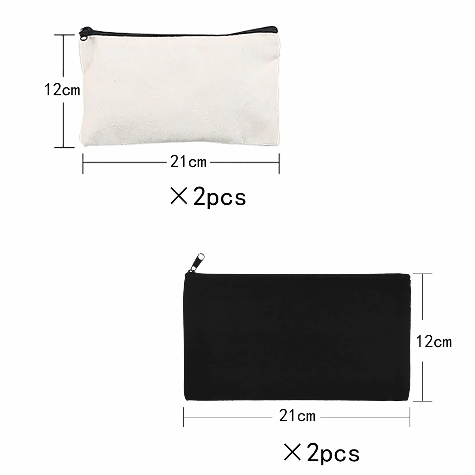 Trousse de Maquillage en Toile 2 Pièces, Sac Zippé Multifonctionnel Voyage Fait Main DIY, Blanc