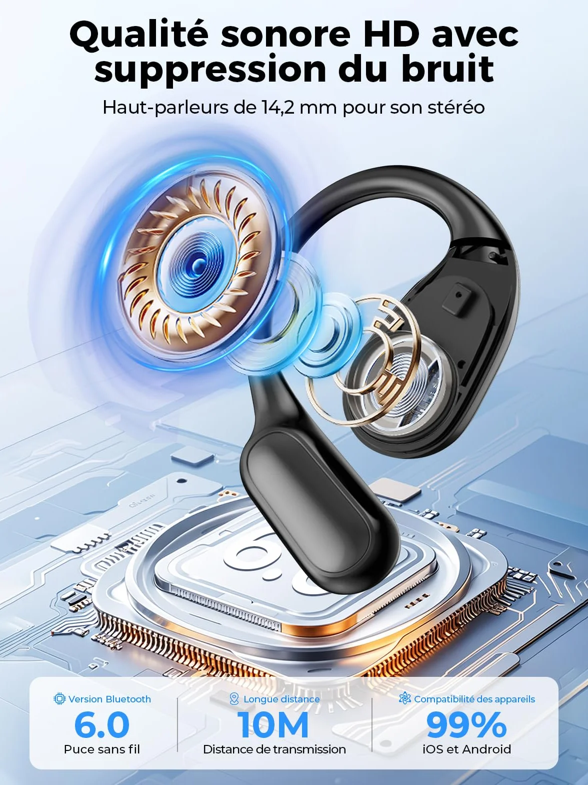 Ecouteur Traducteur instantané 3 en 1 MS190 Bluetooth 6.0 sans Fil 134 Langues Autonomie 60h