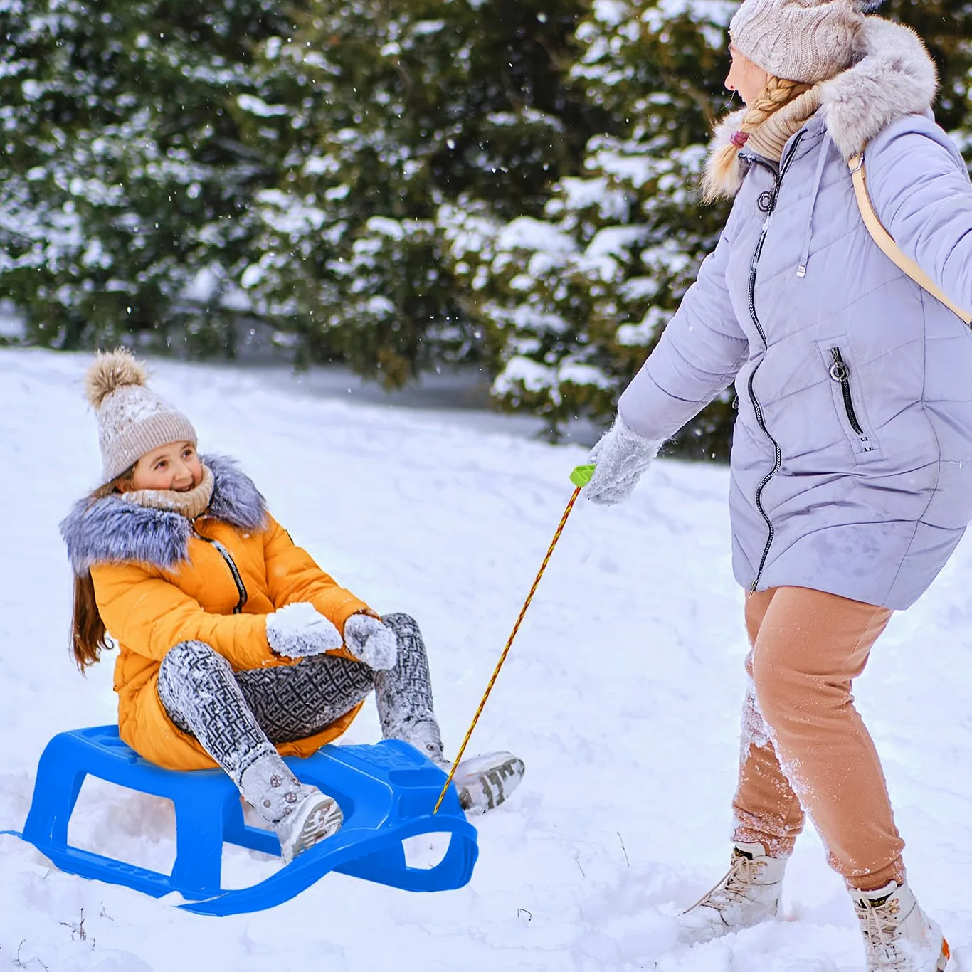 JAMARA Luge 461121 Play Snow-Star - Patins en métal - Corde avec poignée - en Plastique résistant aux Chocs - Bleu