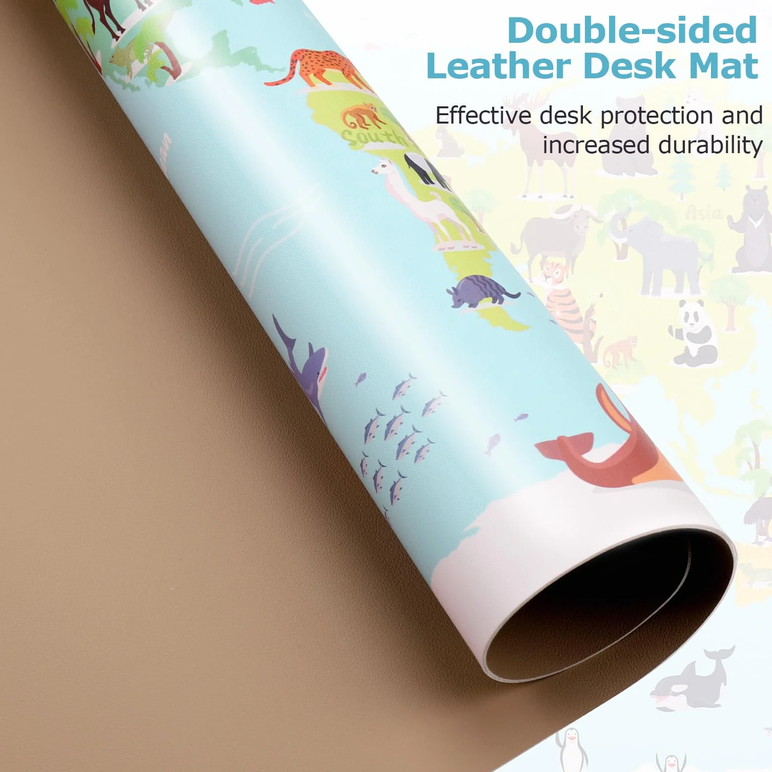 Sous-mains cuir PU Grand Tapis de souris Carte animée continents océans 60 x 40 cm