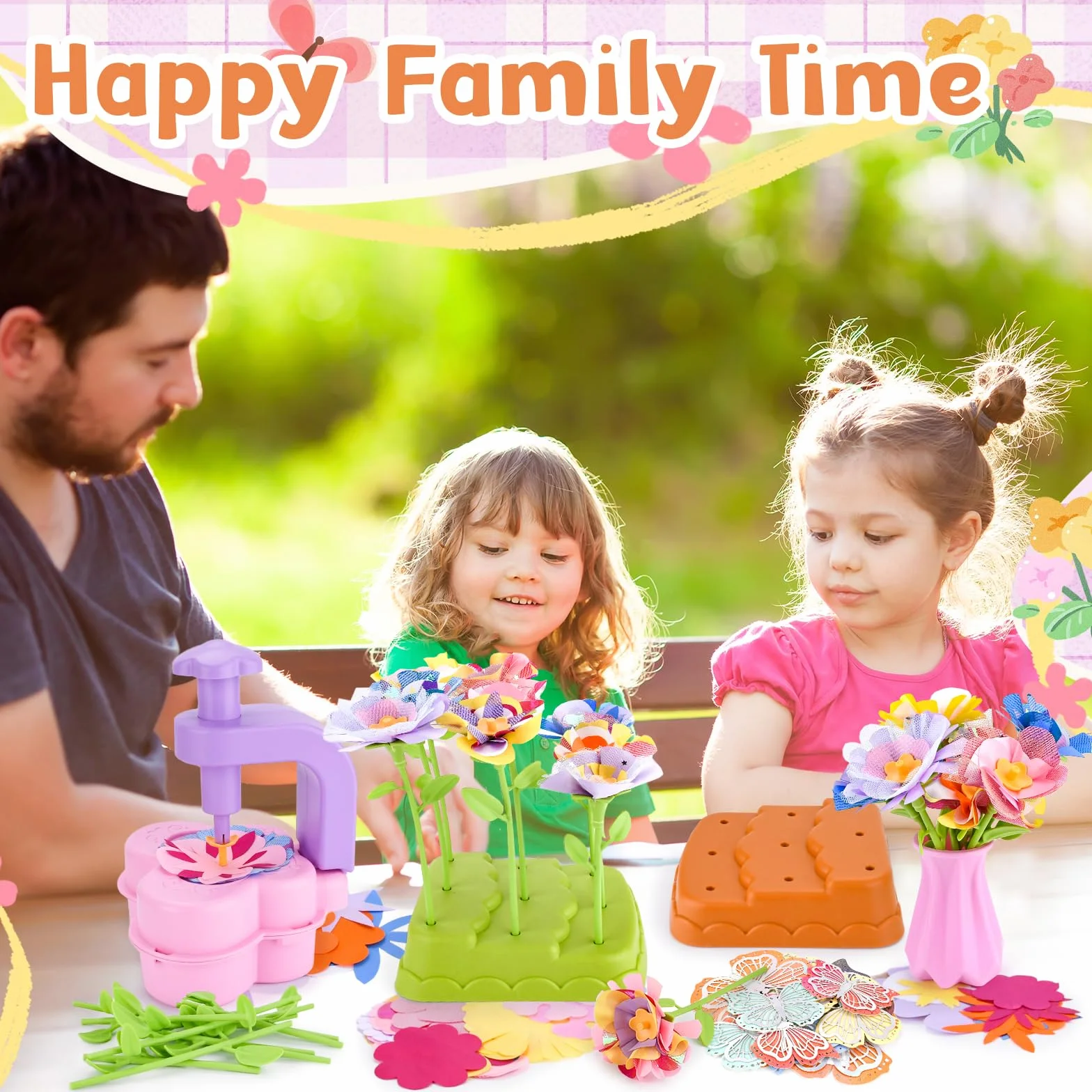 YUTUY Kit Bricolage Floral Enfant avec Machine à Fleurs et Vase, Jouet Fleurs Fille 3-9 Ans