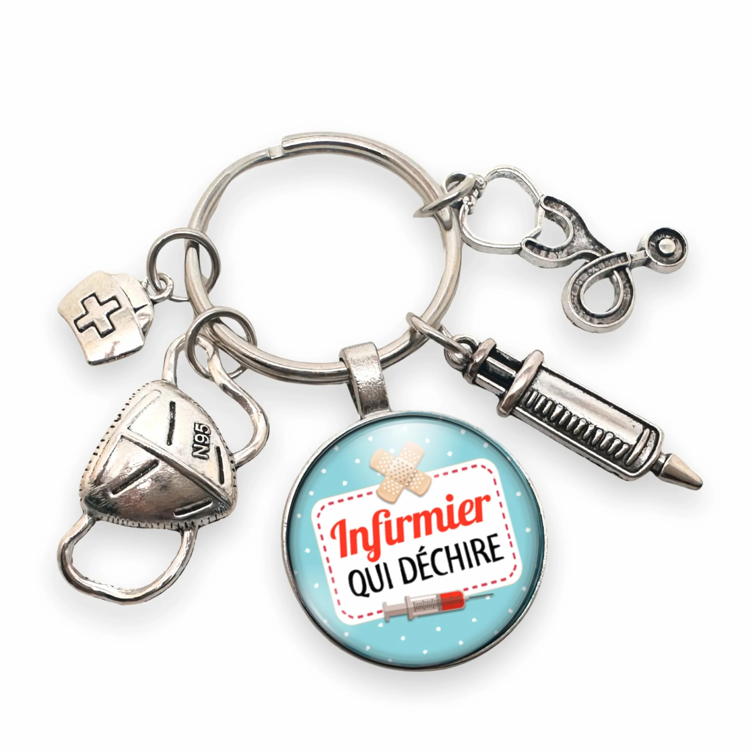 Porte clés infirmier « je suis un infirmier qui déchire » avec breloques - Idée cadeau original