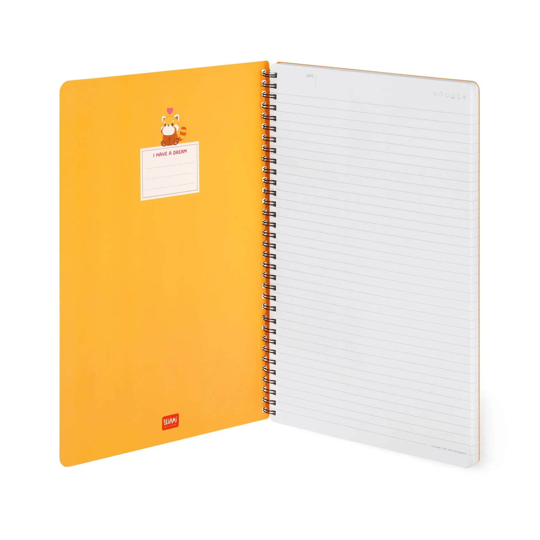 Legami Cahier à rayures A4 Spiral Notebook Maxi 160 pages détachables papier FSC élastique fermeture 21 x 29 cm Red Panda