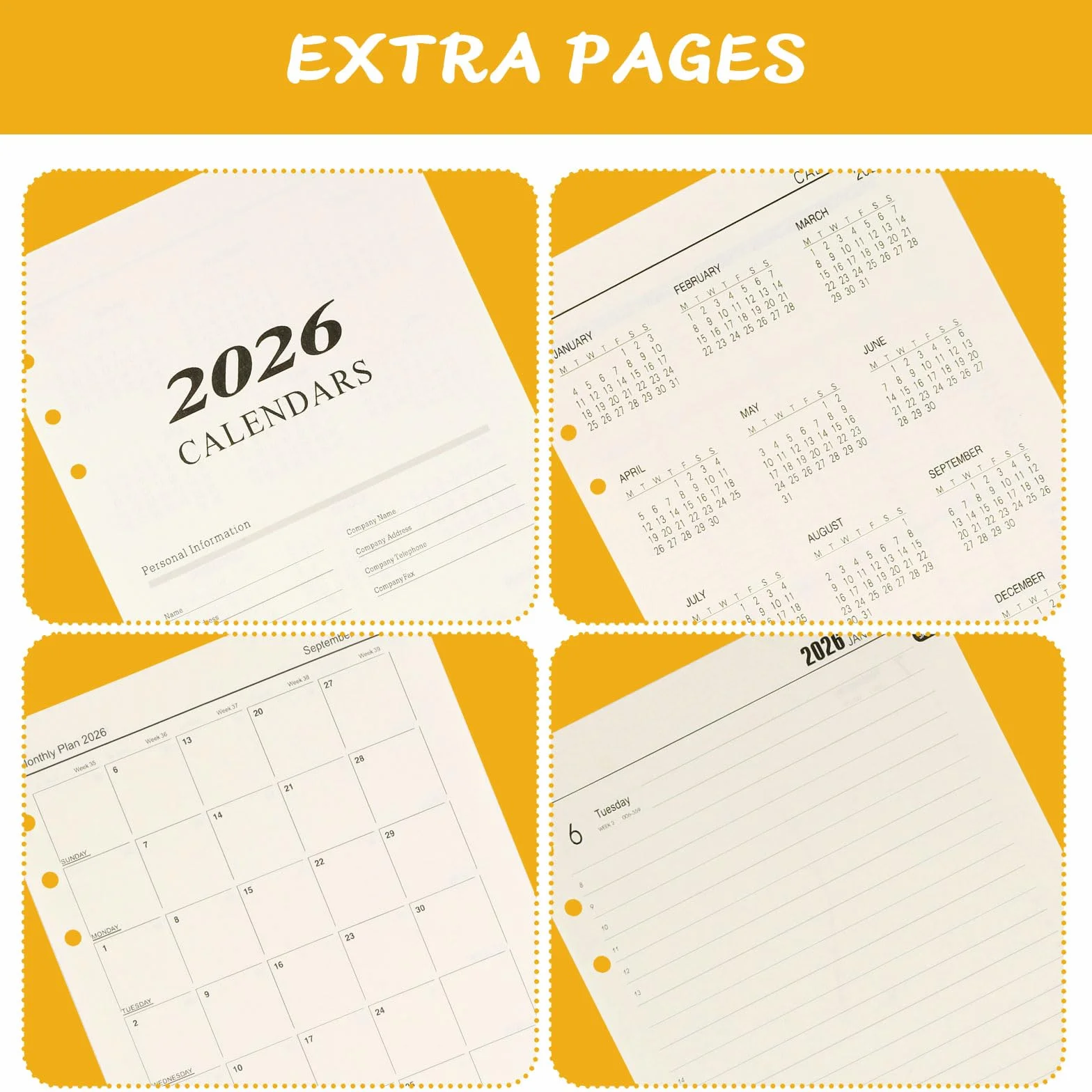 Agenda Semainier 2026 A5 6 Trous Recharge 176 Feuilles Organiseur Janvier à Décembre 2026 Papier 139 x 206 mm