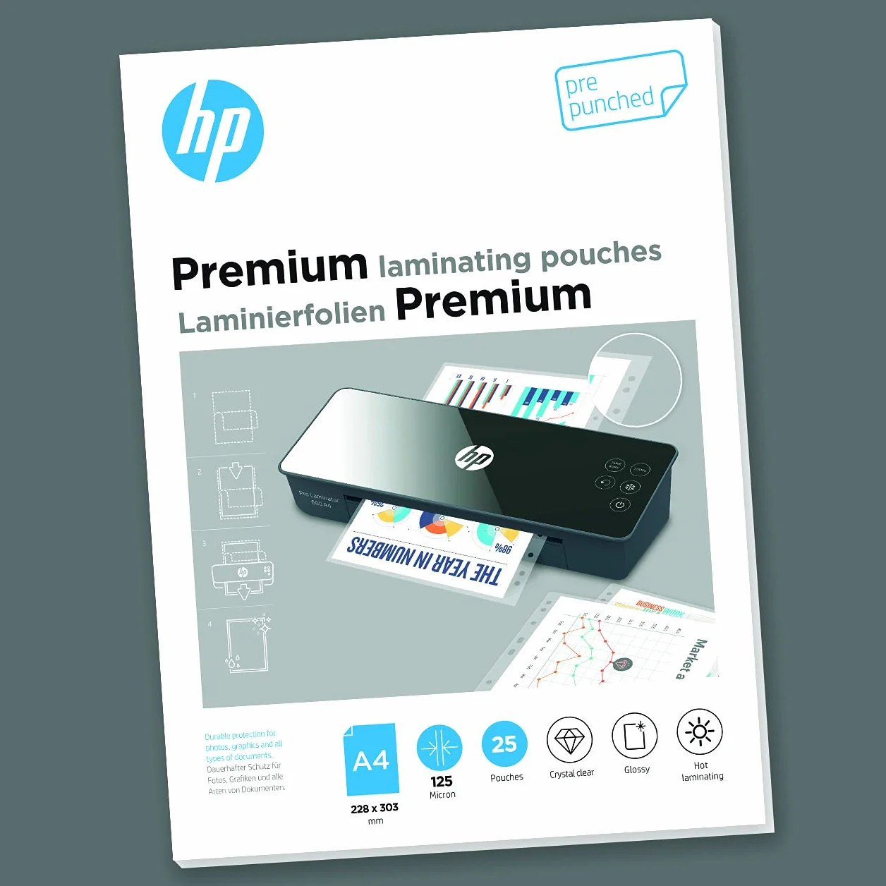 HP Premium Pochettes de plastification A4 125 Micron avec perforation