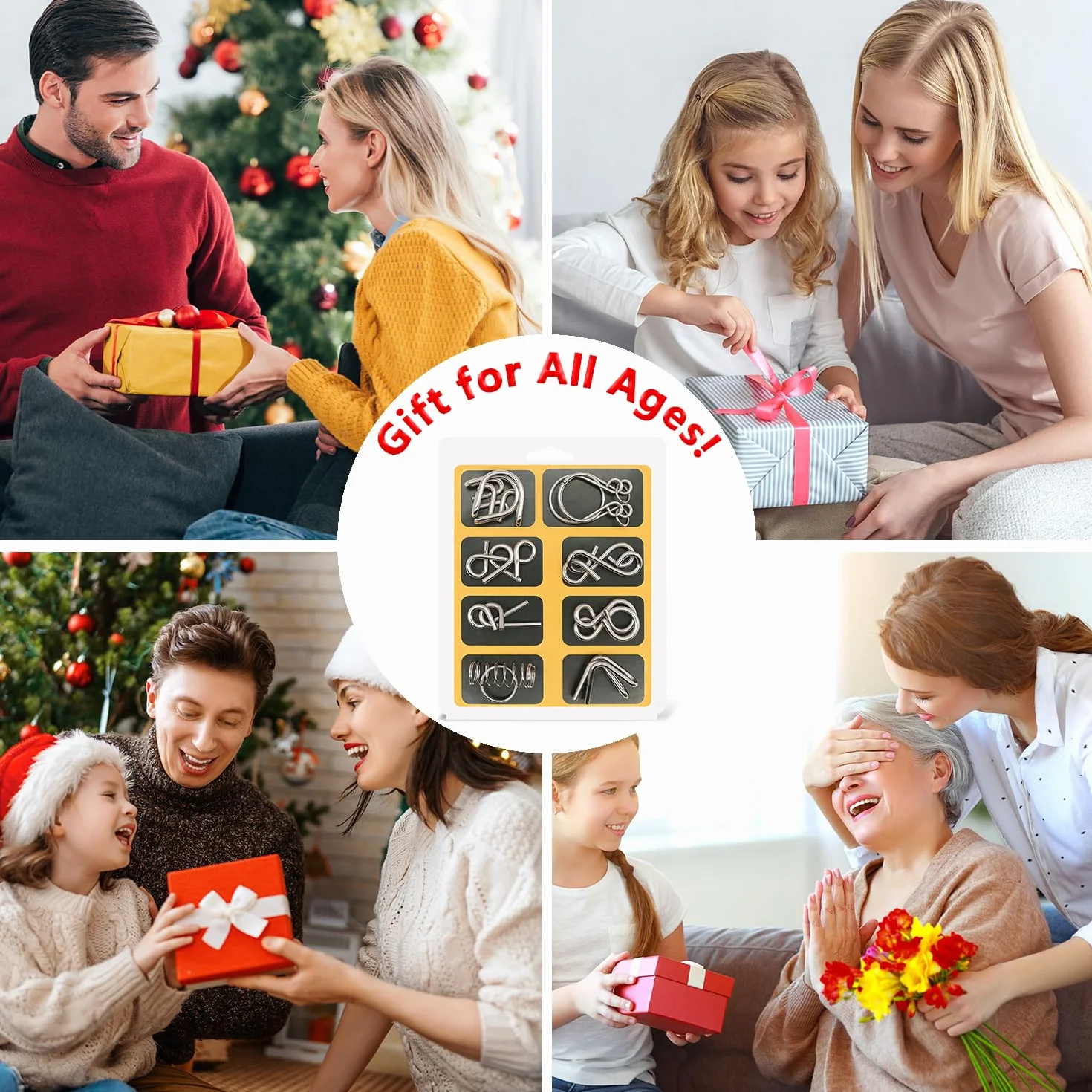 Métal Brain Teaser Puzzle, 8 Pièces Casse Tête Metallique IQ Test Disentanglement Jeu Educatif Cadeau