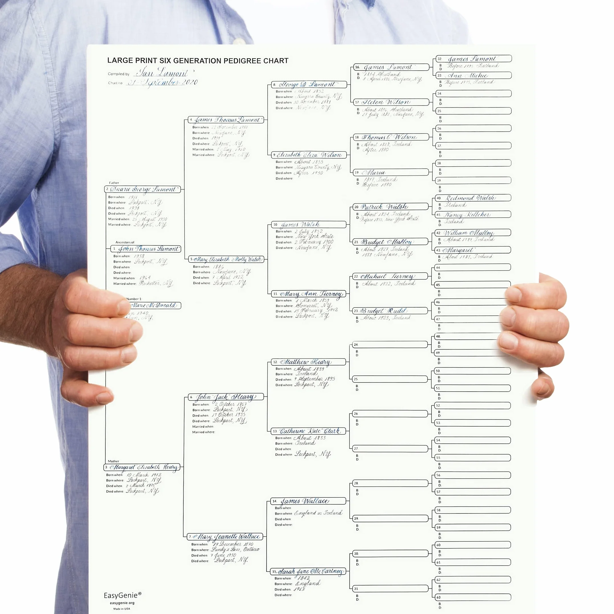 EASYGENIE 10 Large Print Six Generation Pedigree Charts Archival-Quality Genealogy Forms