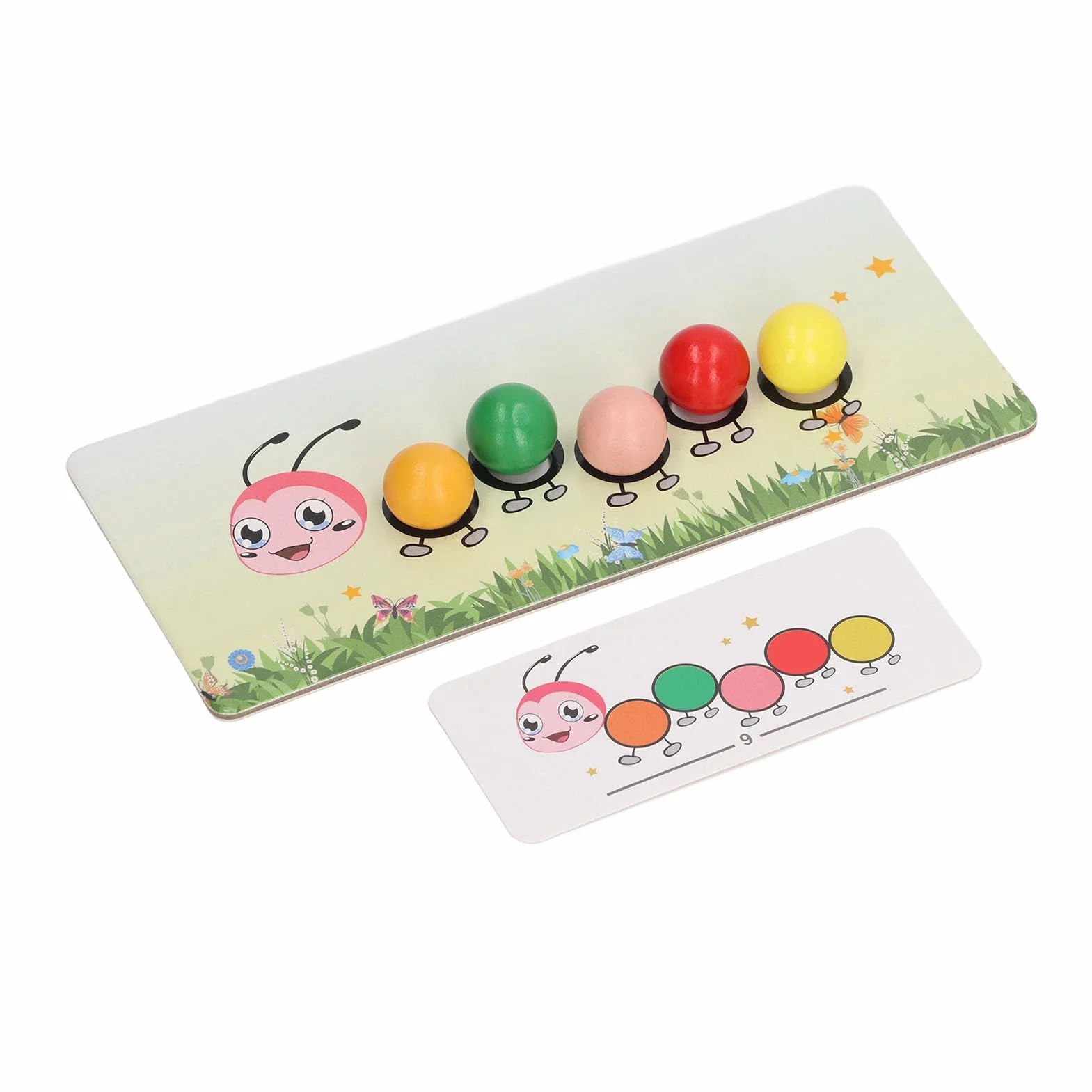 Jouet de Perles à Clip de Chenille en Bois, Exercice de Coordination œil-Main, tri des Couleurs avec Cartes de Pratique et boîte de Rangement pour Enfants