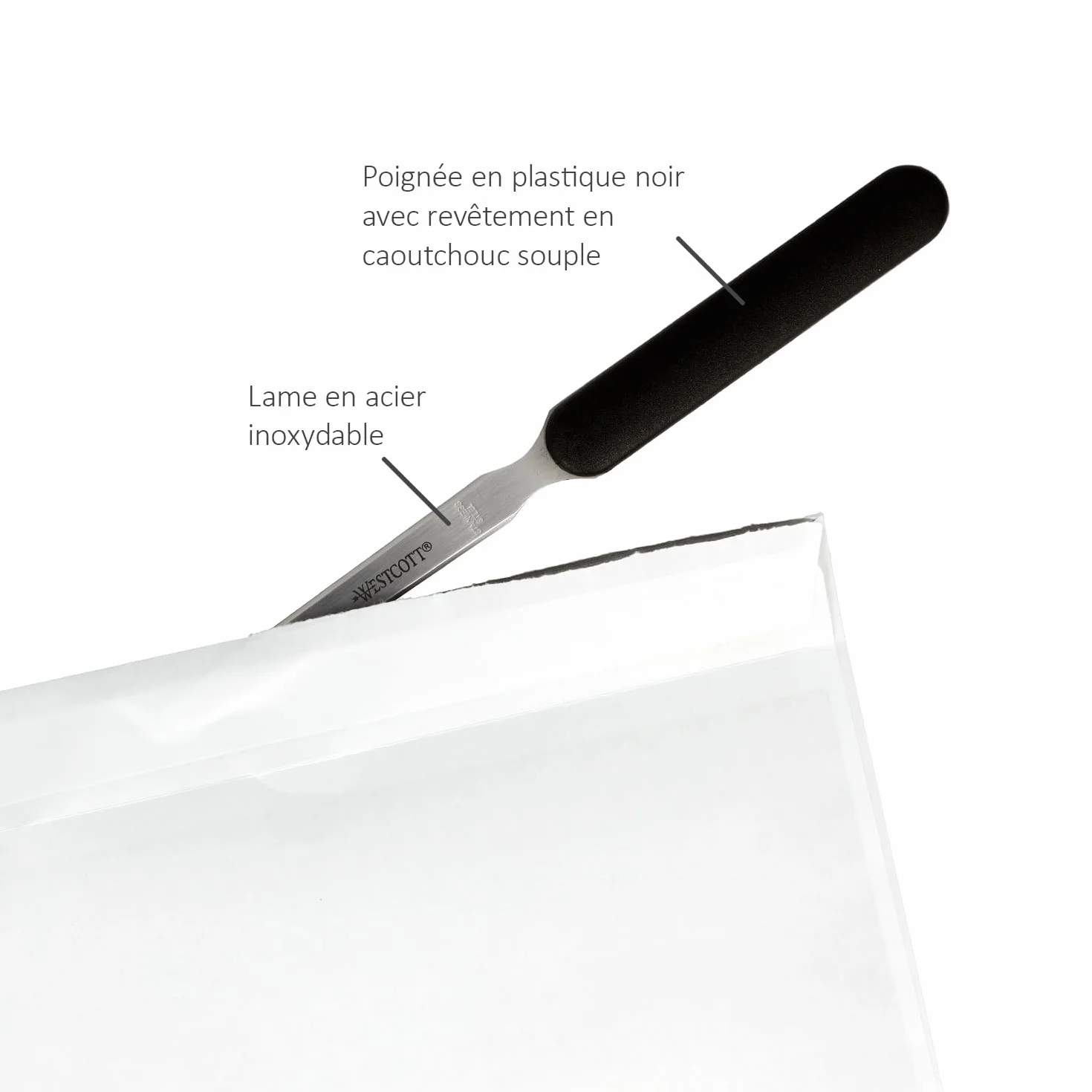 Westcott Coupe-papier avec lame en acier inoxydable, manche ergonomique en plastique noir