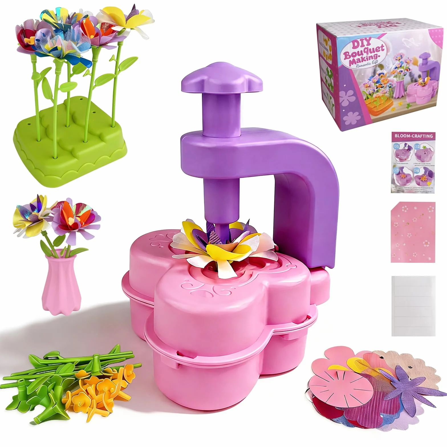 LUMITERRA Kit Création Bouquet de Fleurs DIY, Set de Bricolage avec Machine à Fleurs, Jouet Enfant 3 Ans+