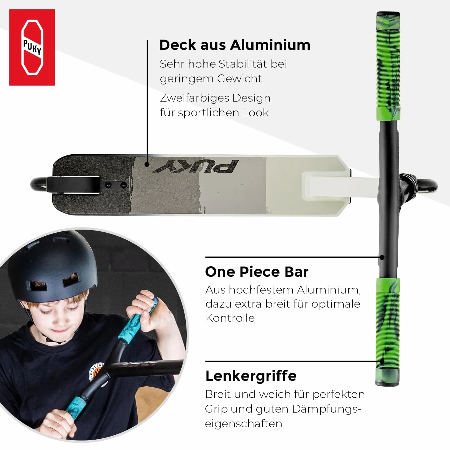 Trottinette à poussée aluminium guidon réglable roues 10 cm noir vert