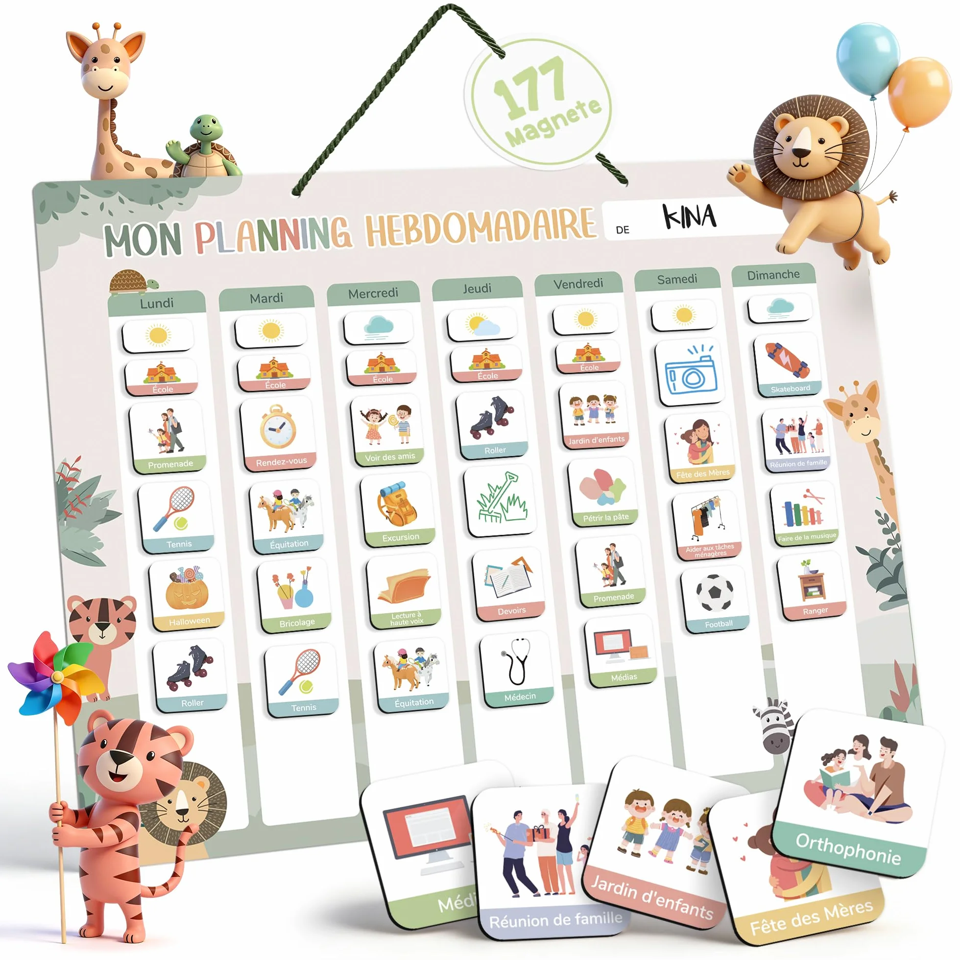 Planning de Semainier Enfant Montessori 42x32 cm avec 177 Aimants - Tableau de Récompense Effaçable et Réutilisable