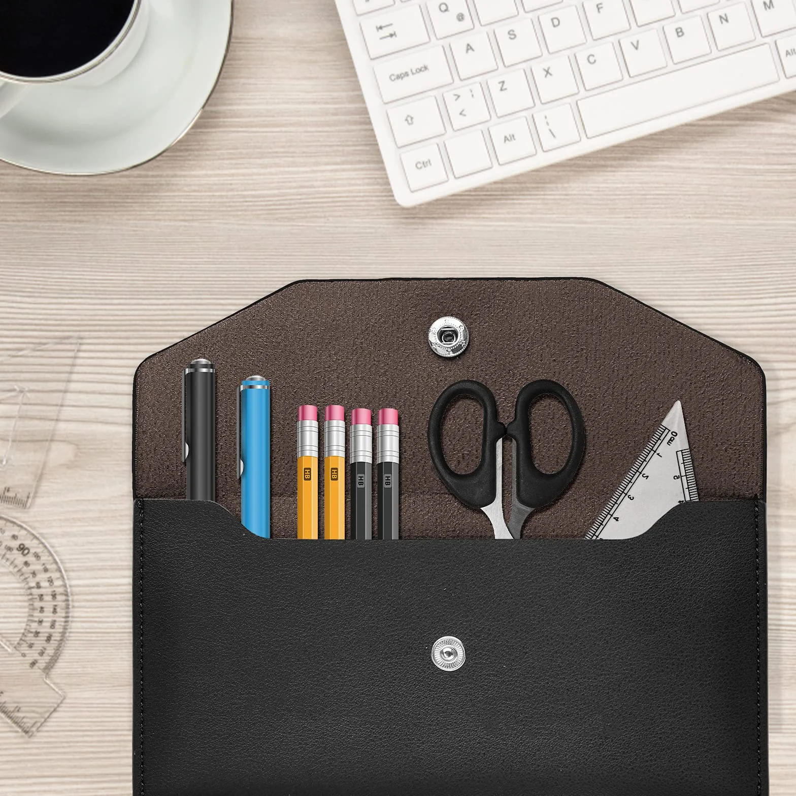 Molain Portefeuille d'enveloppe de trésorerie en cuir PU réutilisable 7,2 x 3,6 po Noir