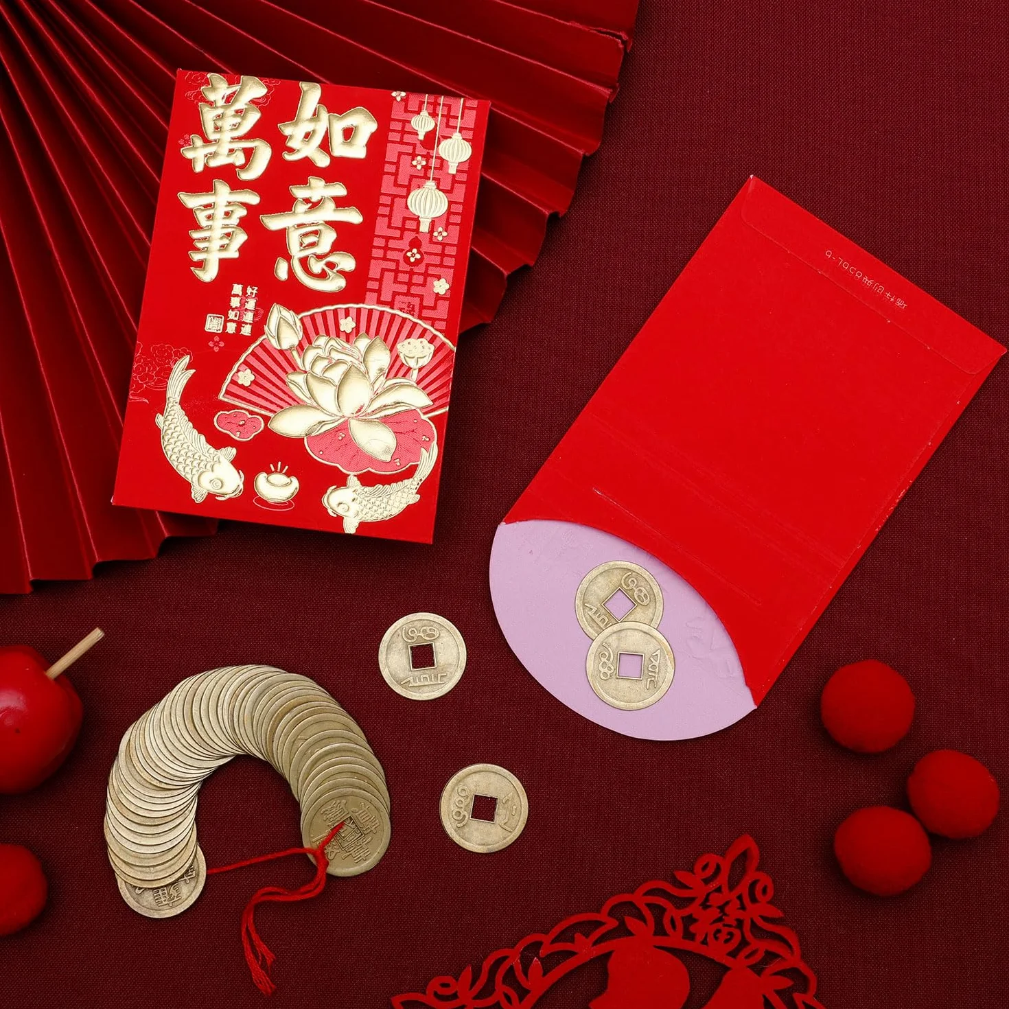 Hong Bao Enveloppes Rouges Nouvel An Chinois 11,5x8cm 36pcs Monnaie Cuivre 50pcs Feng Shui