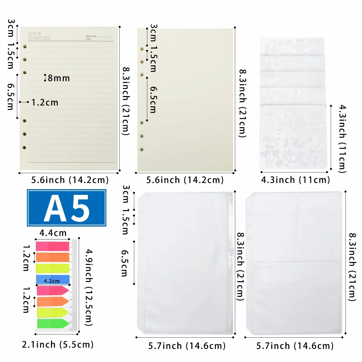 Wonderpool Recharges A5 320 Pages 100gsm 6 Trous Cahier Reliure Anneaux Séparateur Pochettes Signet Papier Ligné Non Ligné