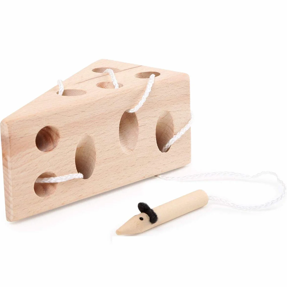 Jeu d'enfilage Fromage et Souris en Bois FSC 100% certifié, Motricité Classique