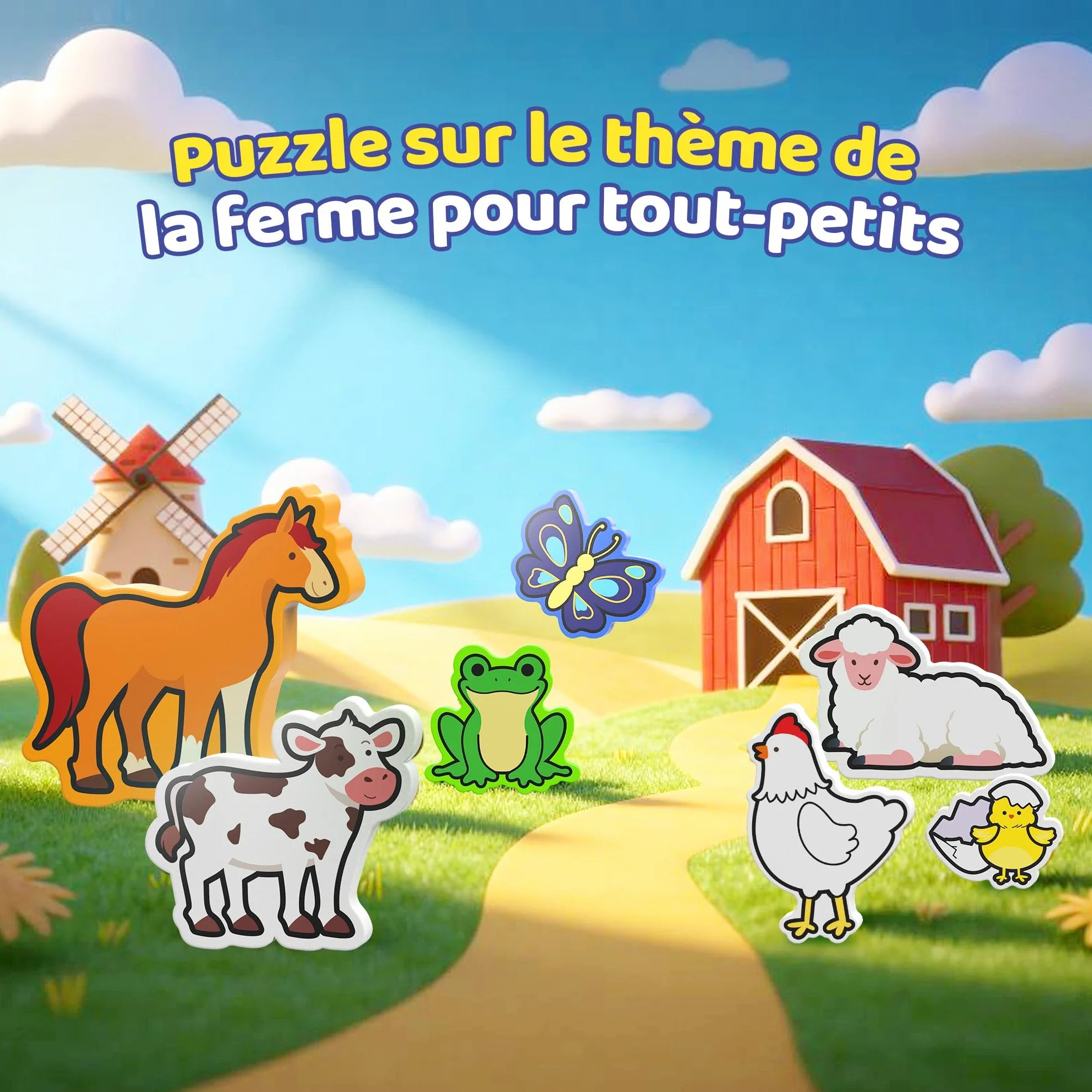 BenBen Puzzle en bois Montessori pour 1-3 ans, jouet à emboîter animaux