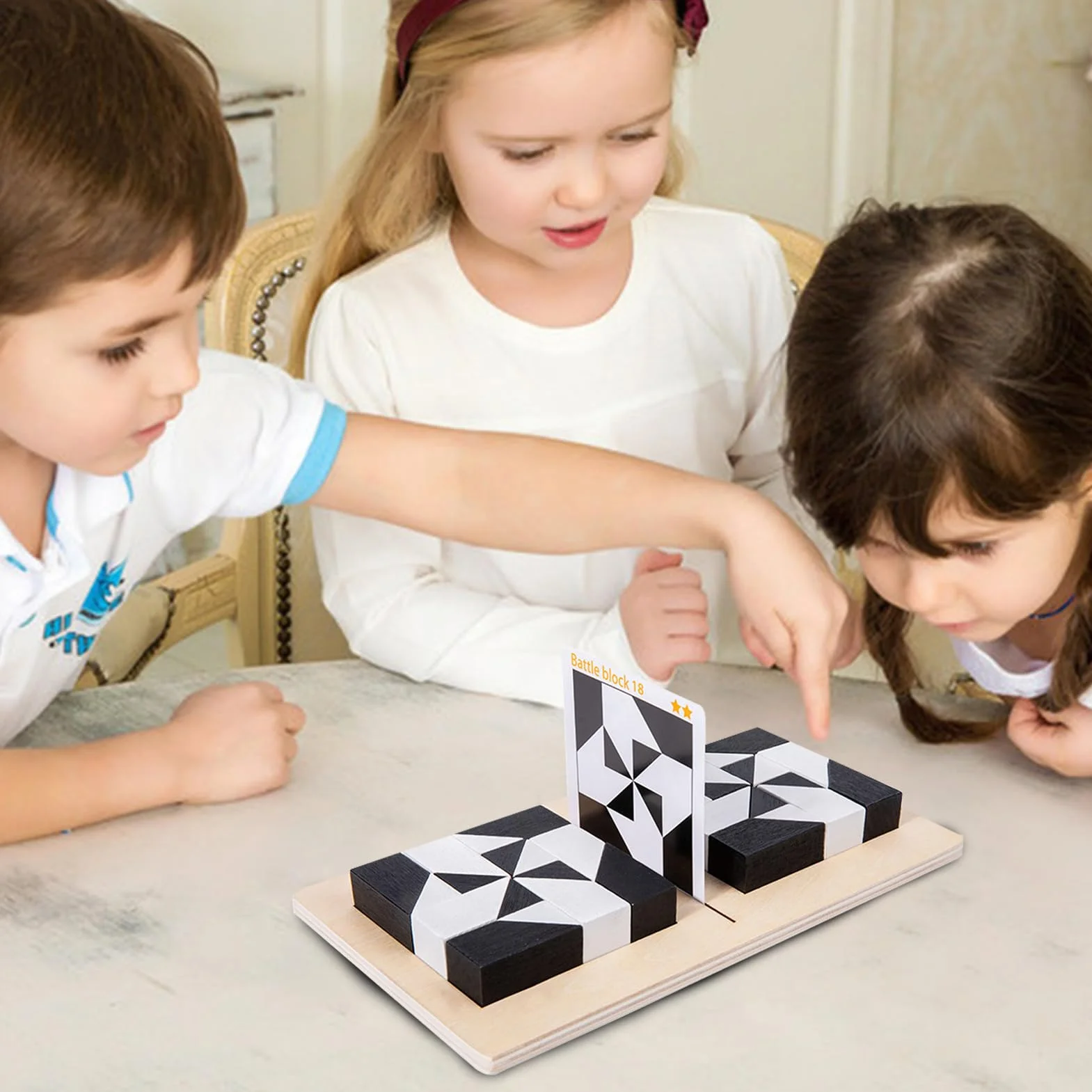 Puzzle en Bois à Blocs Cachés Jeu de Correspondance de Formes Géométriques pour Enfants