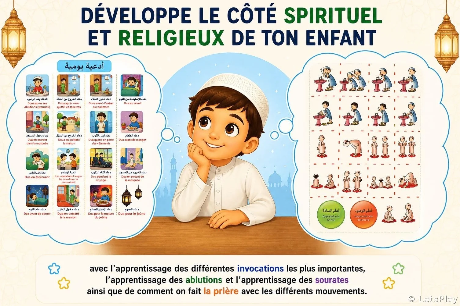 LetsPlay Livre Sonore Arabe Français Alphabet 180+ Mots Jouet Éducatif Enfant 3-8 Ans