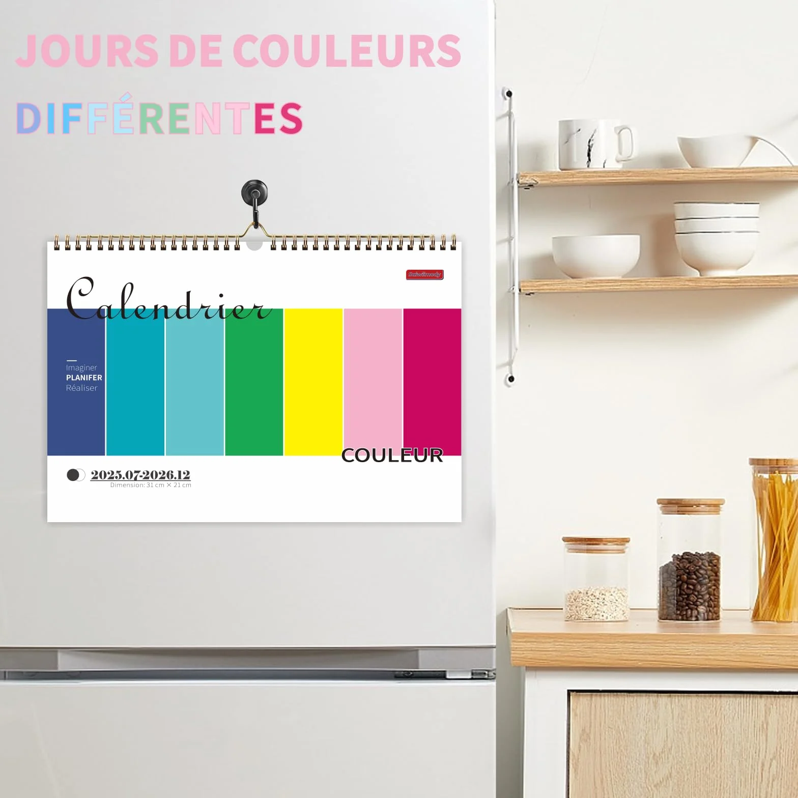 Calendrier 2026 Mural Coloré 18 Mois 31 x 21cm Familial Juillet 2025 à Décembre 2026 Mensuel