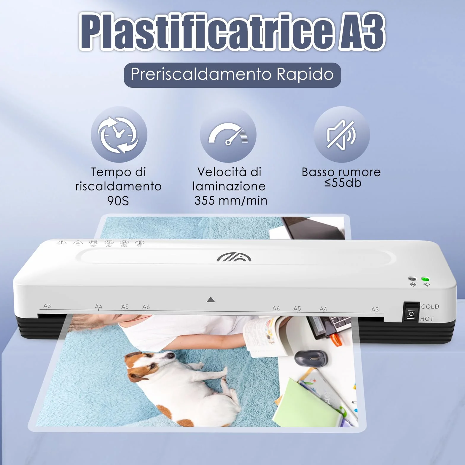 Plastifieuse A3 Machine à Plastifier Thermique Set de Plastification A4 A5 A6 Froid Bureau École