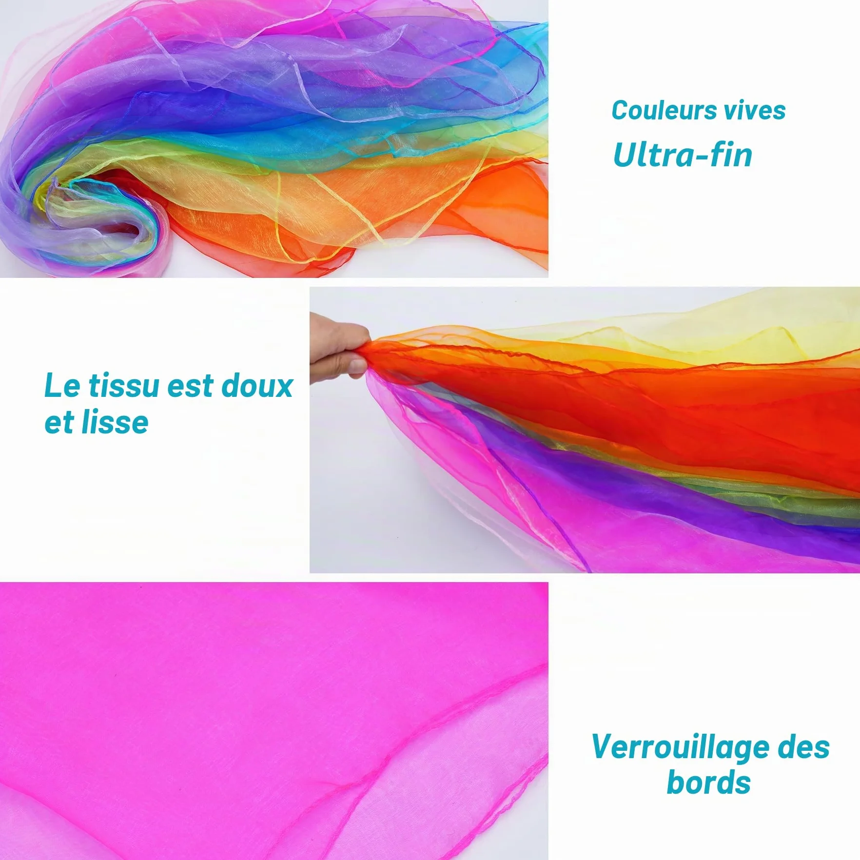 Écharpes Jonglage 60x60 cm Couleur Sensorielle pour Bébé Danse Magie Spectacles Enfants