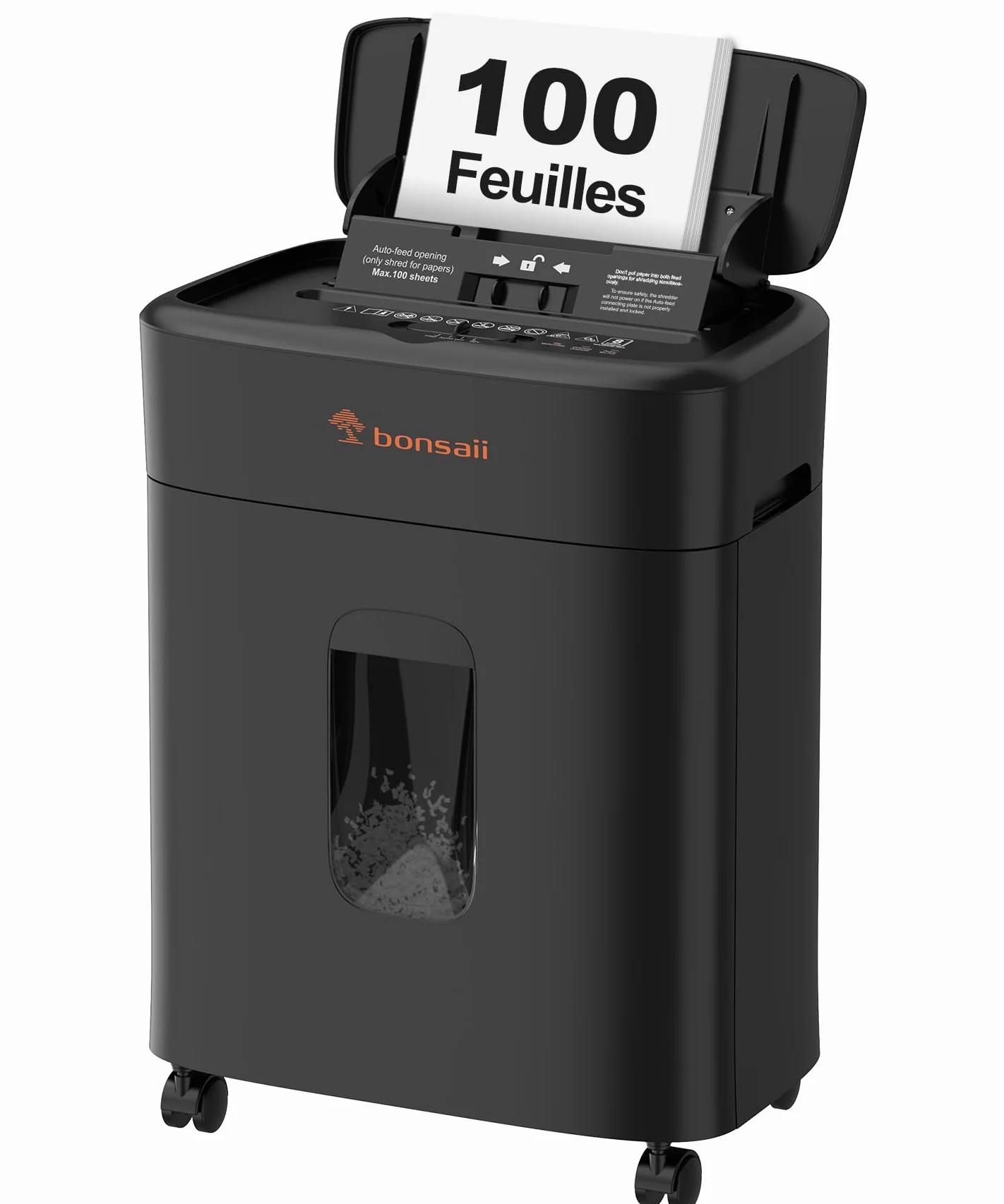 Bonsaii Destructeur de Documents Coupe Micro-particulaire P4, Alimentation Automatique 100 Feuilles, 30 Min Continu, 16L, C231-D