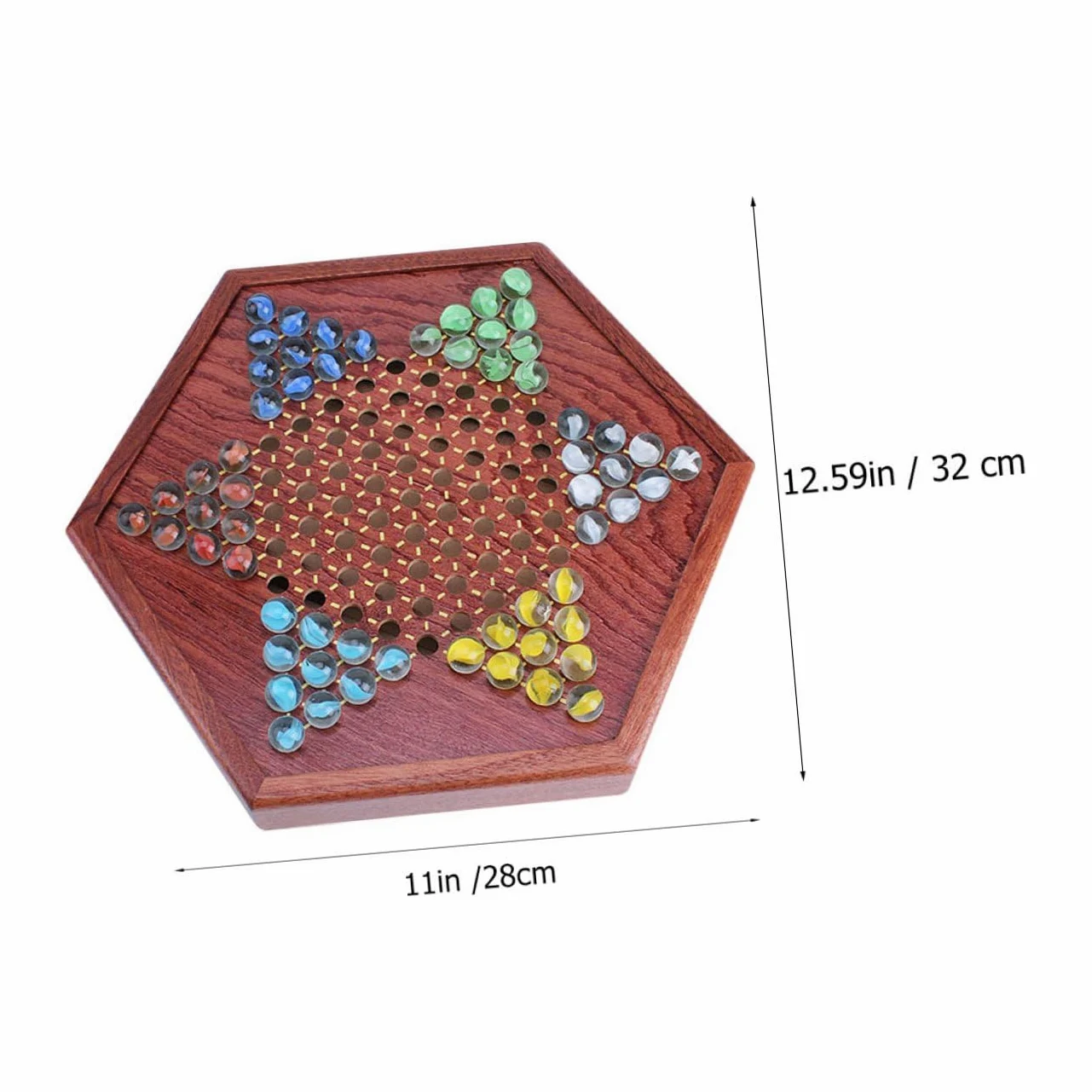 Hohopeti Jeu de Dames Chinois Bois avec Tiroir de Rangement Plateau Solide et Billes Verre Colorées Jeu de Stratégie Familial pour Garçon Fille et Adultes